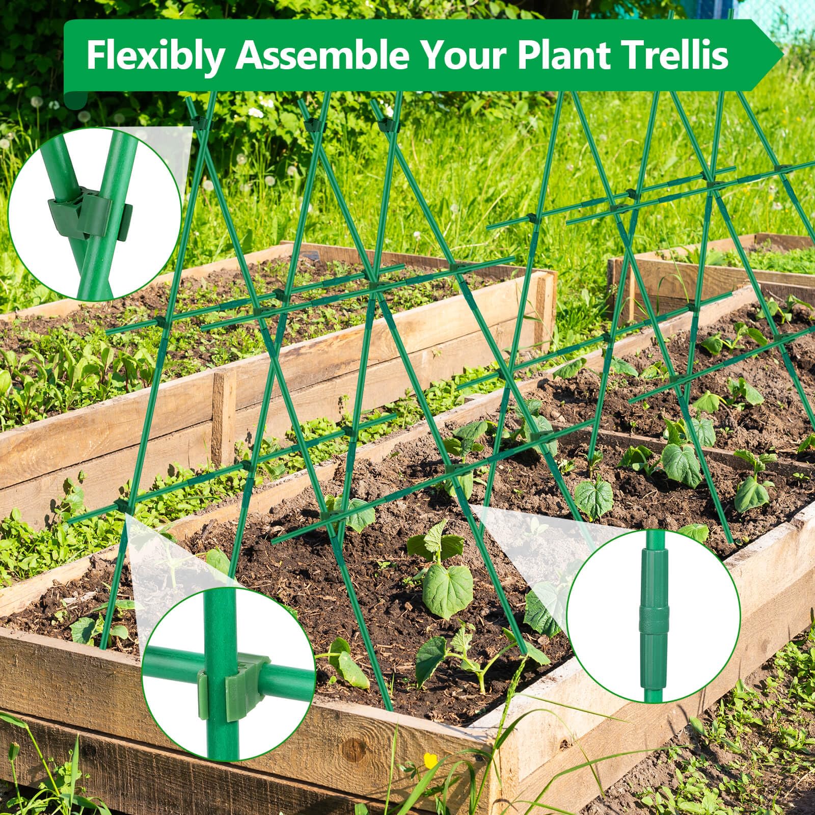 Lot de 80 piquets de jardin (40,6 cm chacun), piquets pour plantes d'intérieur robustes pour la culture de plantes grimpantes et de fleurs, piquets à tomates, piquets à orchidées et clips pour cages à