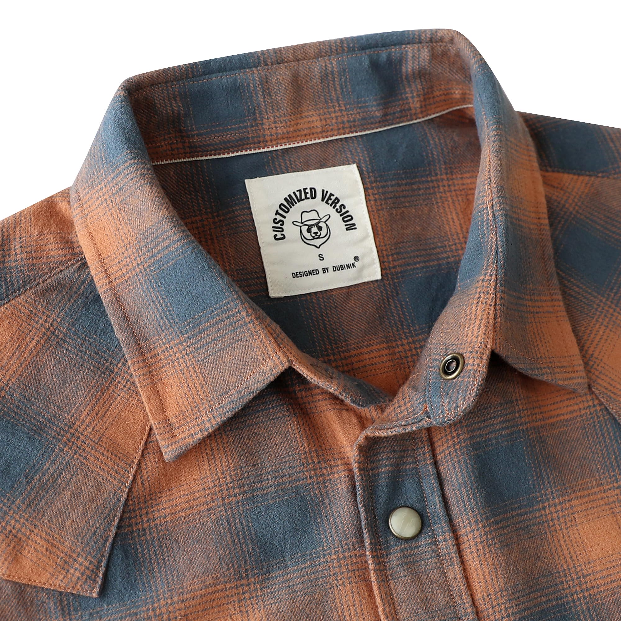 Dubinik® 6.3 oz Camisa Franela Hombre Western de Manga Larga Snap Botón Plaid Camisa Casual Comfort Soft Cotton