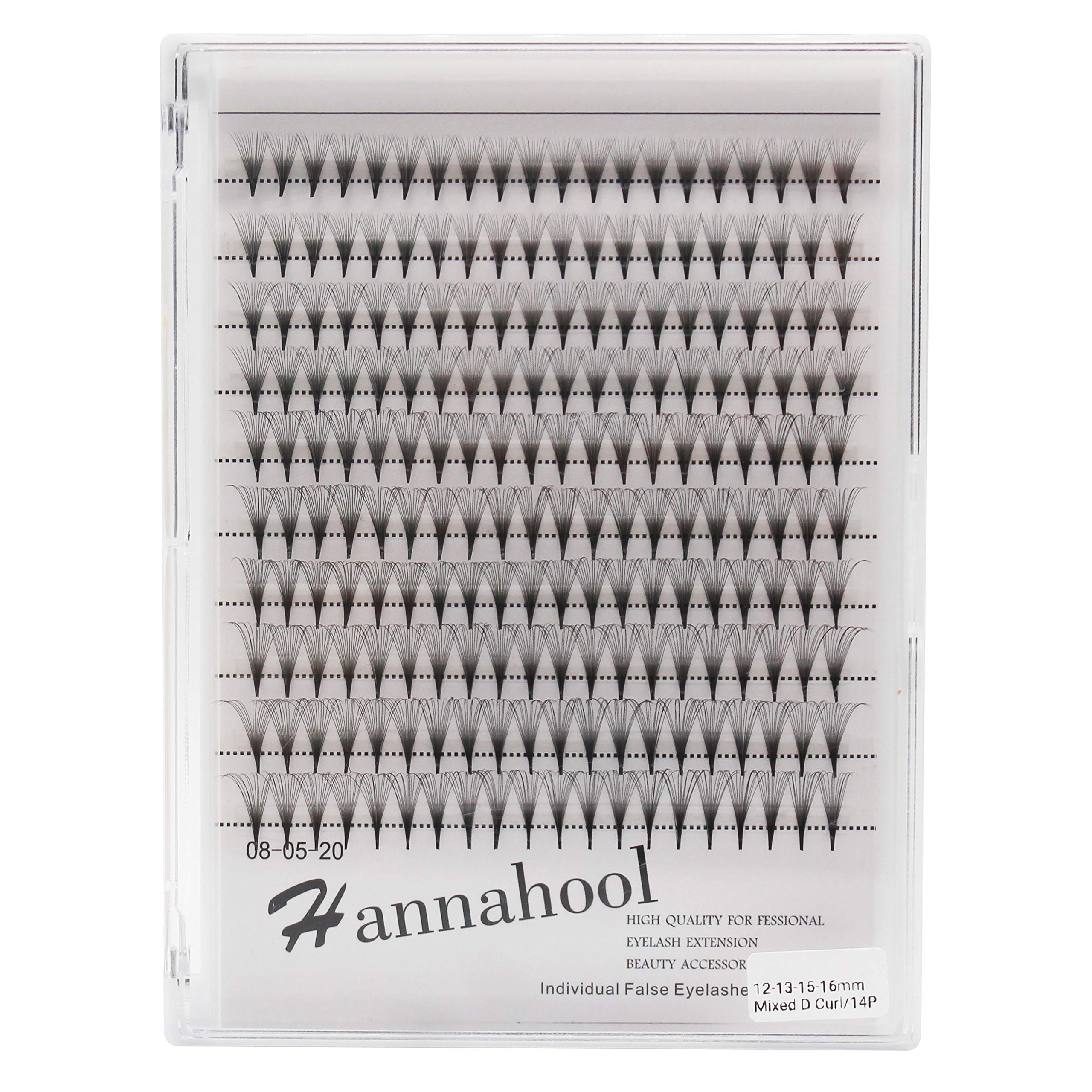 Hannahool14D premade fans eye lashes D Curl thickness 0.07mm mixed 8-10-12-14mm/10-12-14-16mm/12-13-15-16mm/12-14-16mm/14-15-16mm Individual False Eyelashes Cluster (12-13-15-16MM)