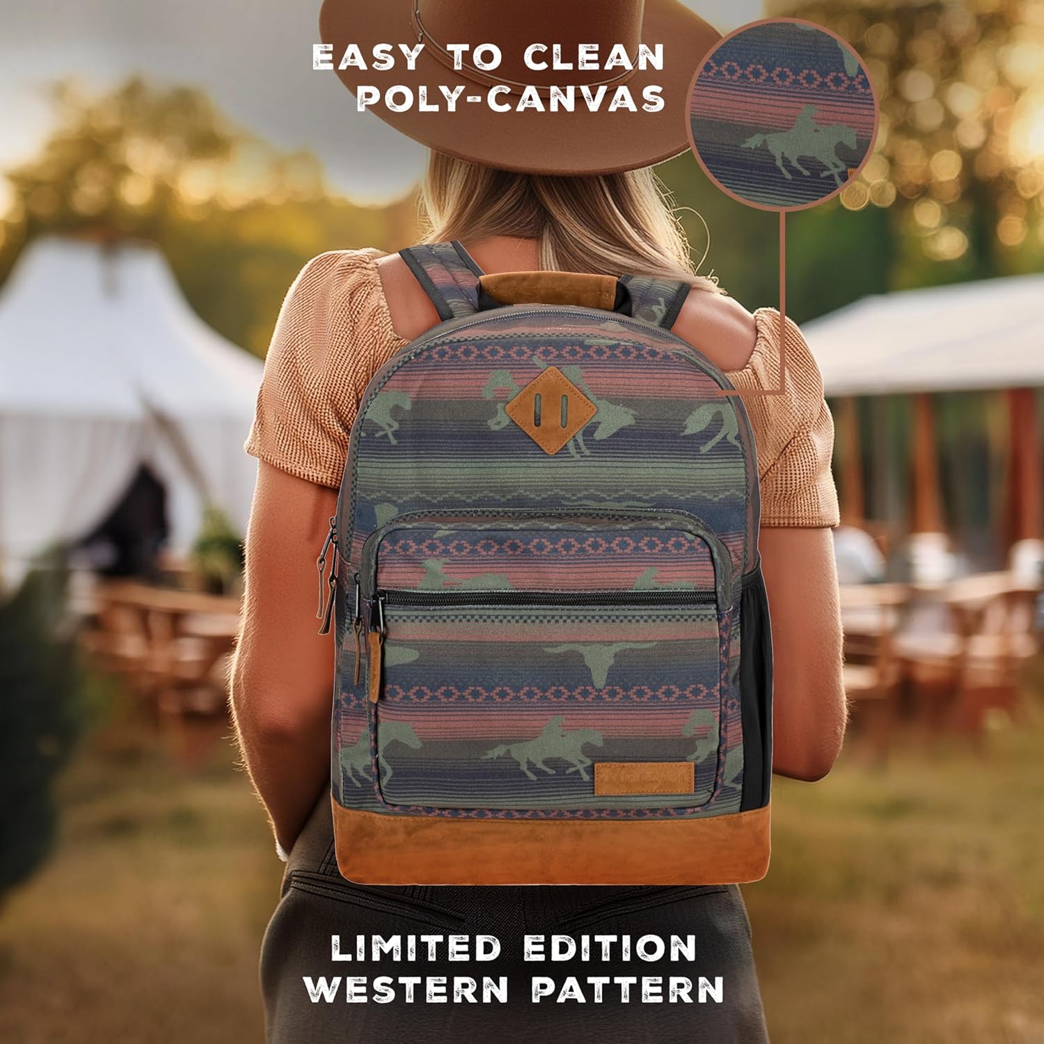 Wrangler Yellowstone Sturdy Backpack for Travel Classic Logo Water Resistant Casual Daypack for Travel with Padded Laptop Notebook Sleeve (Burgandy Patterned) - Image 3