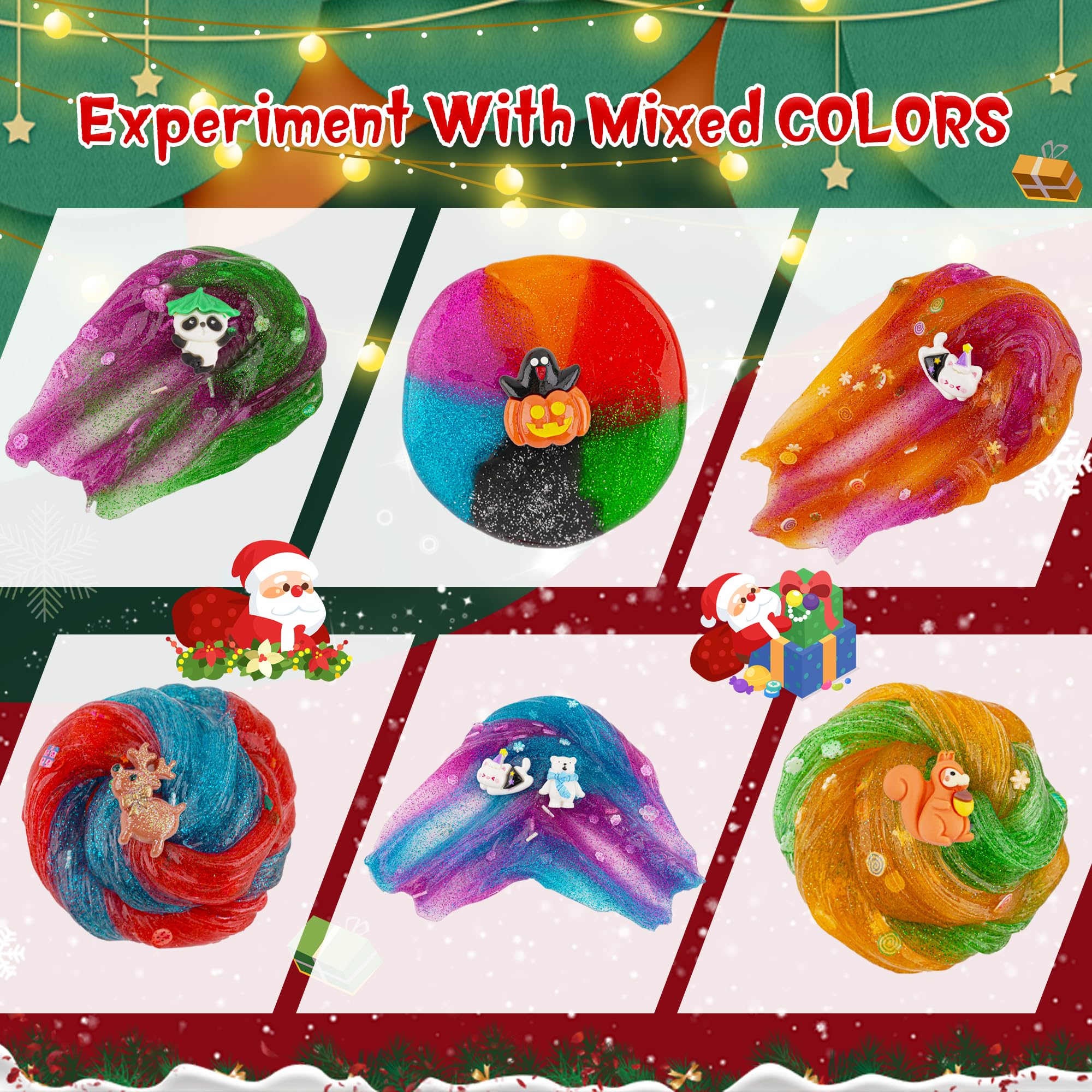 Pack de slimes variés avec différentes textures, kit de 8 slimes de 100ml chacun comprend nuage arc-en-ciel, beurre, transparent, slime phosphorescent dans le noir, faveurs de fête slimes pour enfants