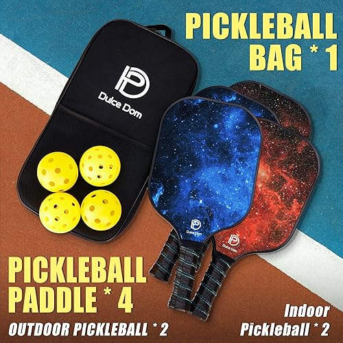 Miniatura 6 de DULCE DOM Palas de pickleball, juego de 24 de pickleball de fibra de vidrio aprobadas por USAPA con paletas de pickleball, 4 bolas de pickleball y