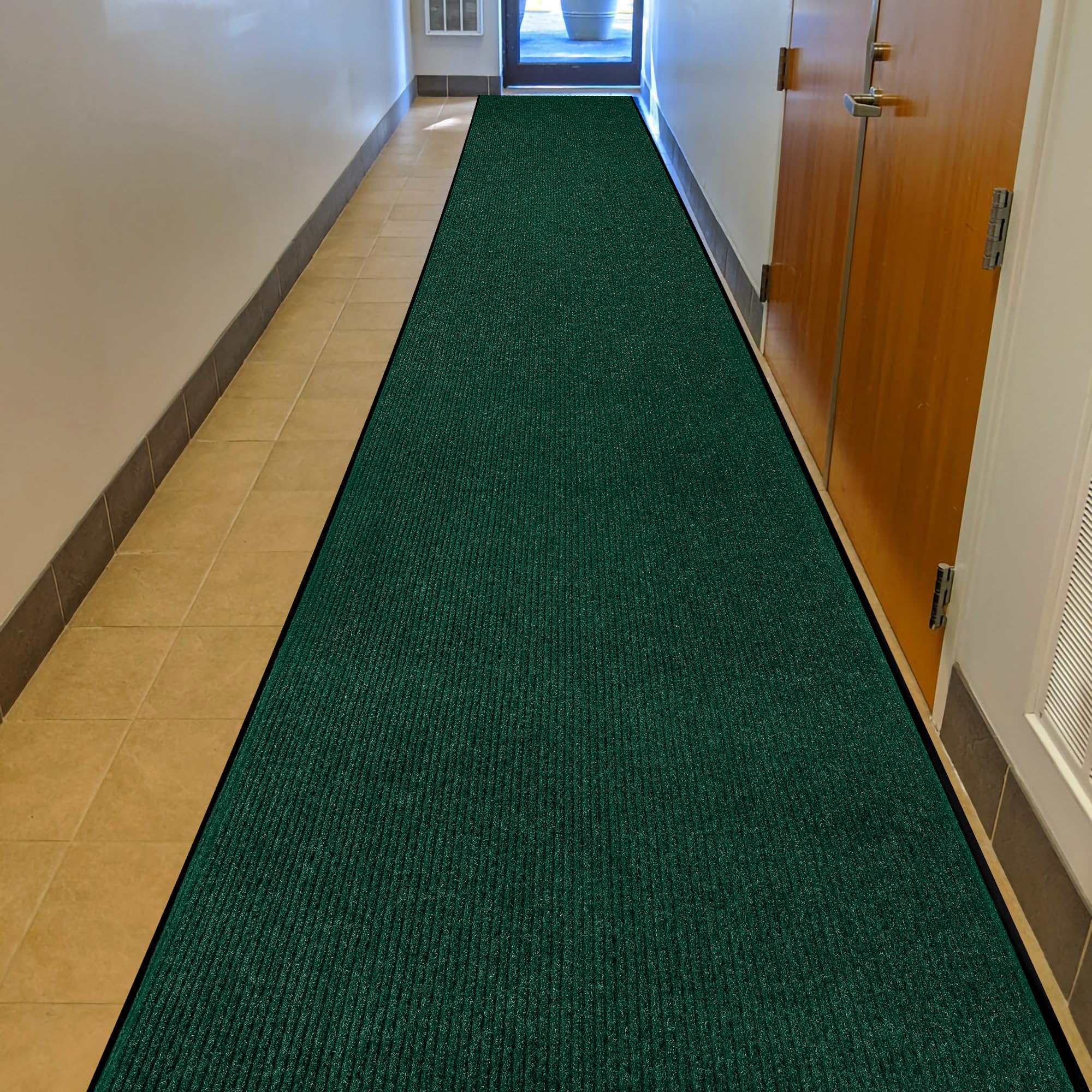 Durable Rubber Door Mat - Heavy Duty, Indoor/Outdoor, Easy Clean, Waterproof, Low-Profile Mat for Entry, Patio, Garage - Stylish (Green, 16' x 3' (Mud Trapper))