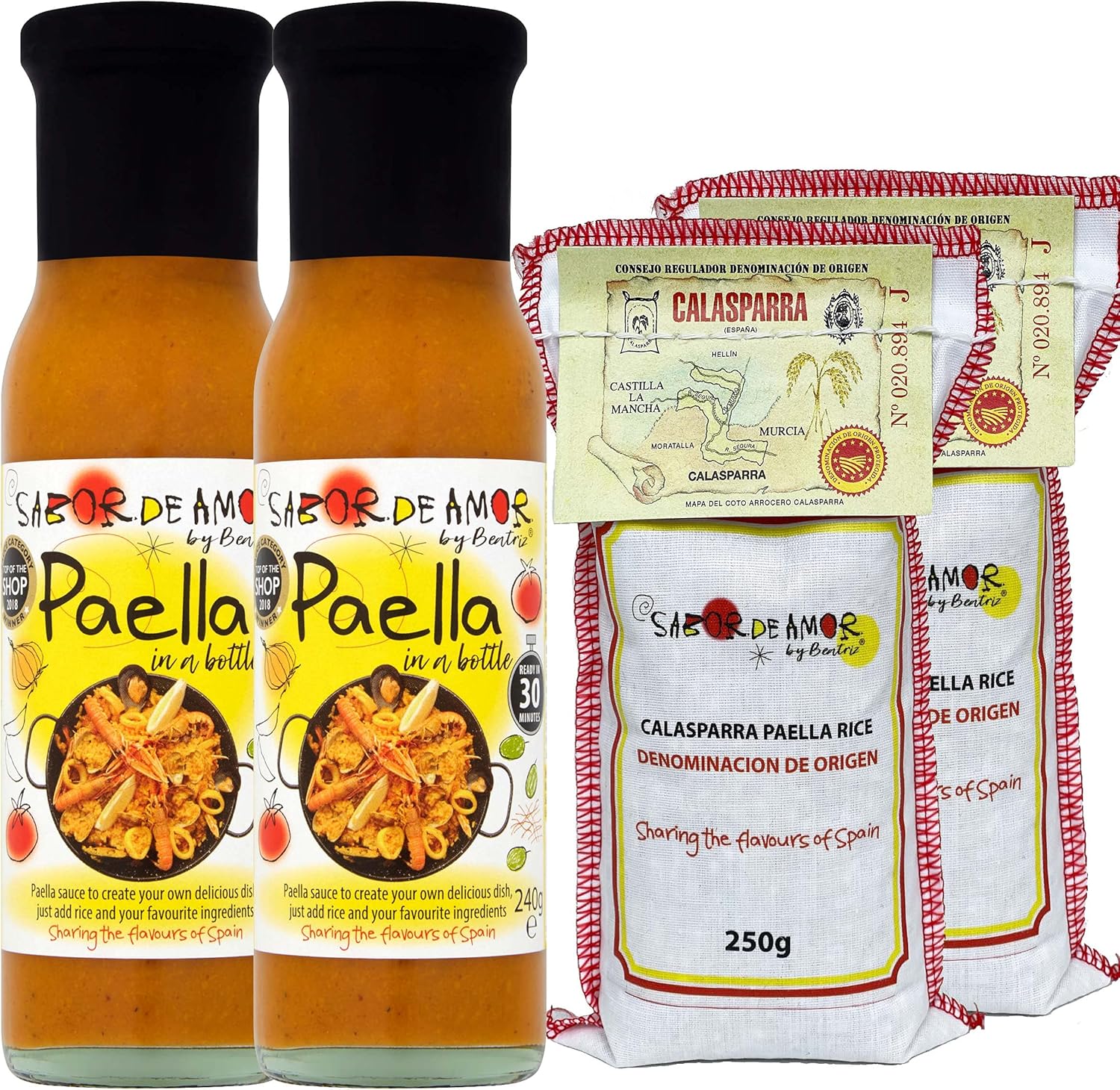 Sabor de Amor Paella Kit Set 2 Natural Paella stock & 2 Calasparra