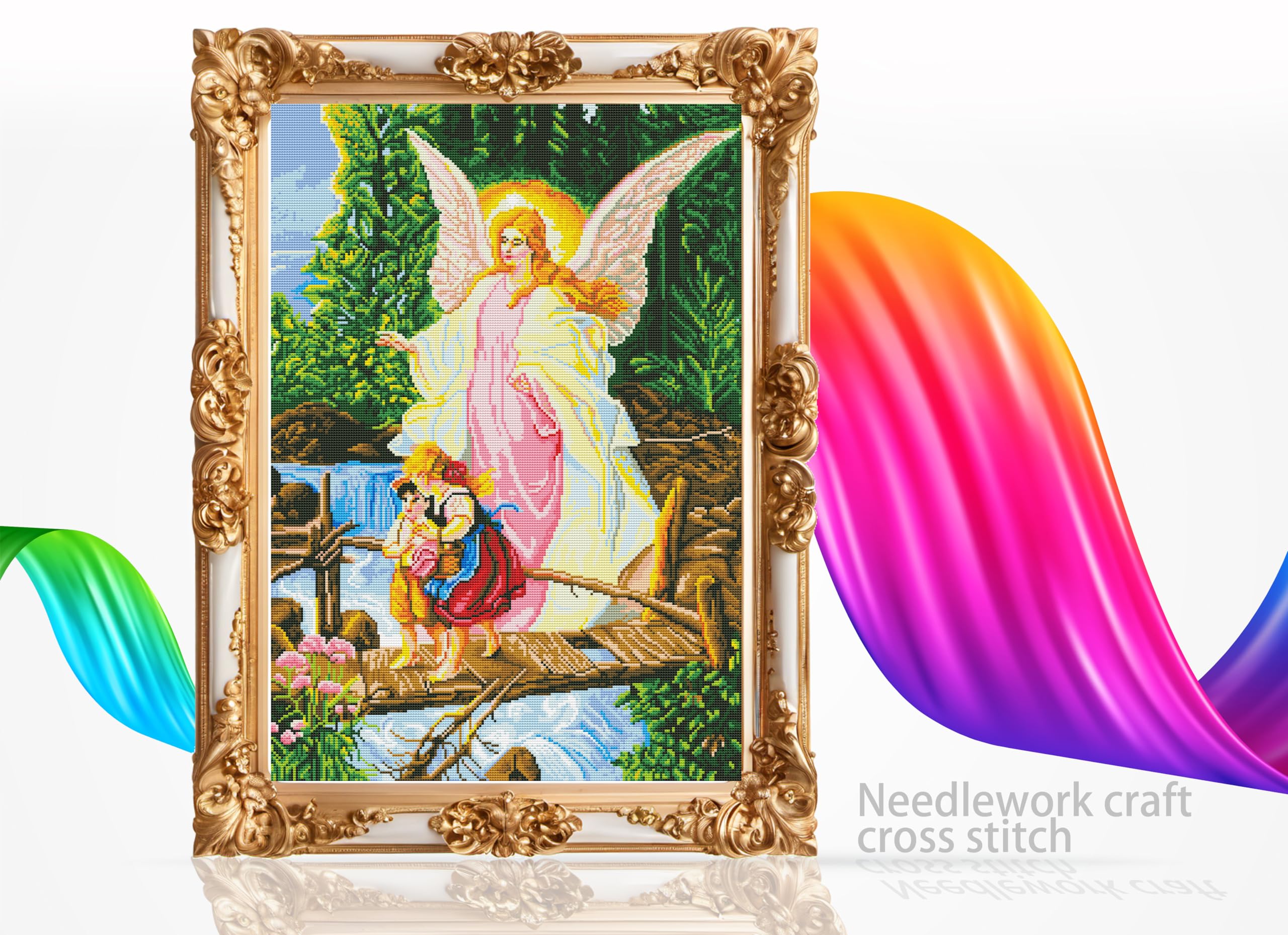 ROSTITCH Cross Stitch Angle DY1040 Guardian Angel Cross Stitch Kits, Home Set Preprinted Pre Printed Counted Stamped Cross Stitch Kits for Beginners Adults, Cross Stitch for Adults