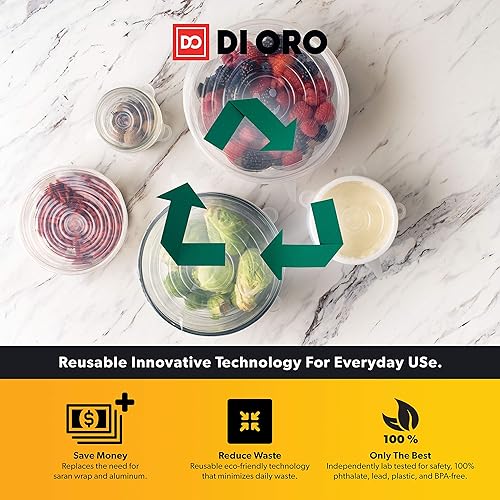 Miniatura 3 de DI ORO - Tapas elásticas de silicona, paquete de 6, fundas reutilizables para almacenamiento de alimentos para cuencos y recipientes de todas las