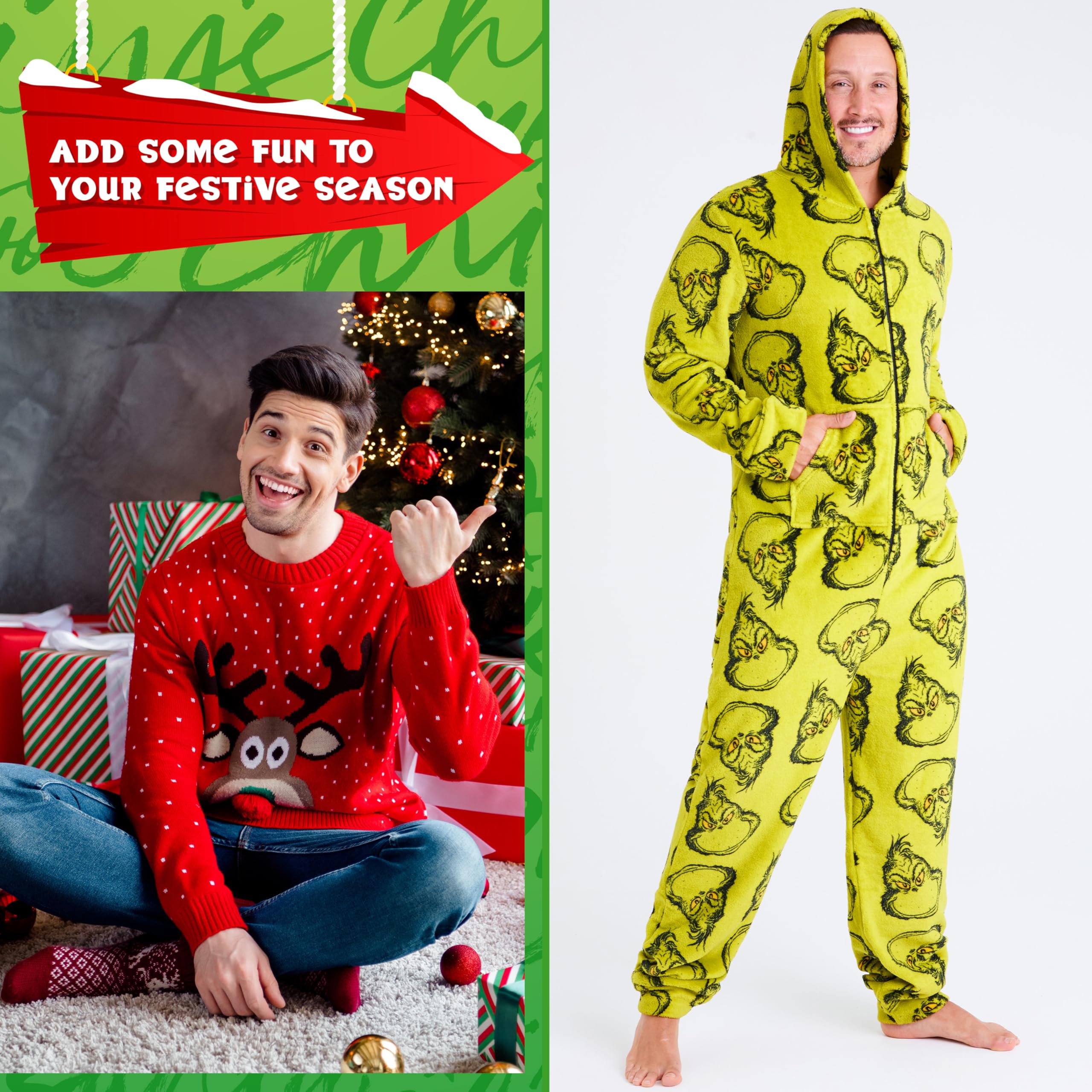 The Grinch Grenouillere Homme avec Capuche, Pyjama Homme Hiver - Cadeau Homme et Ado