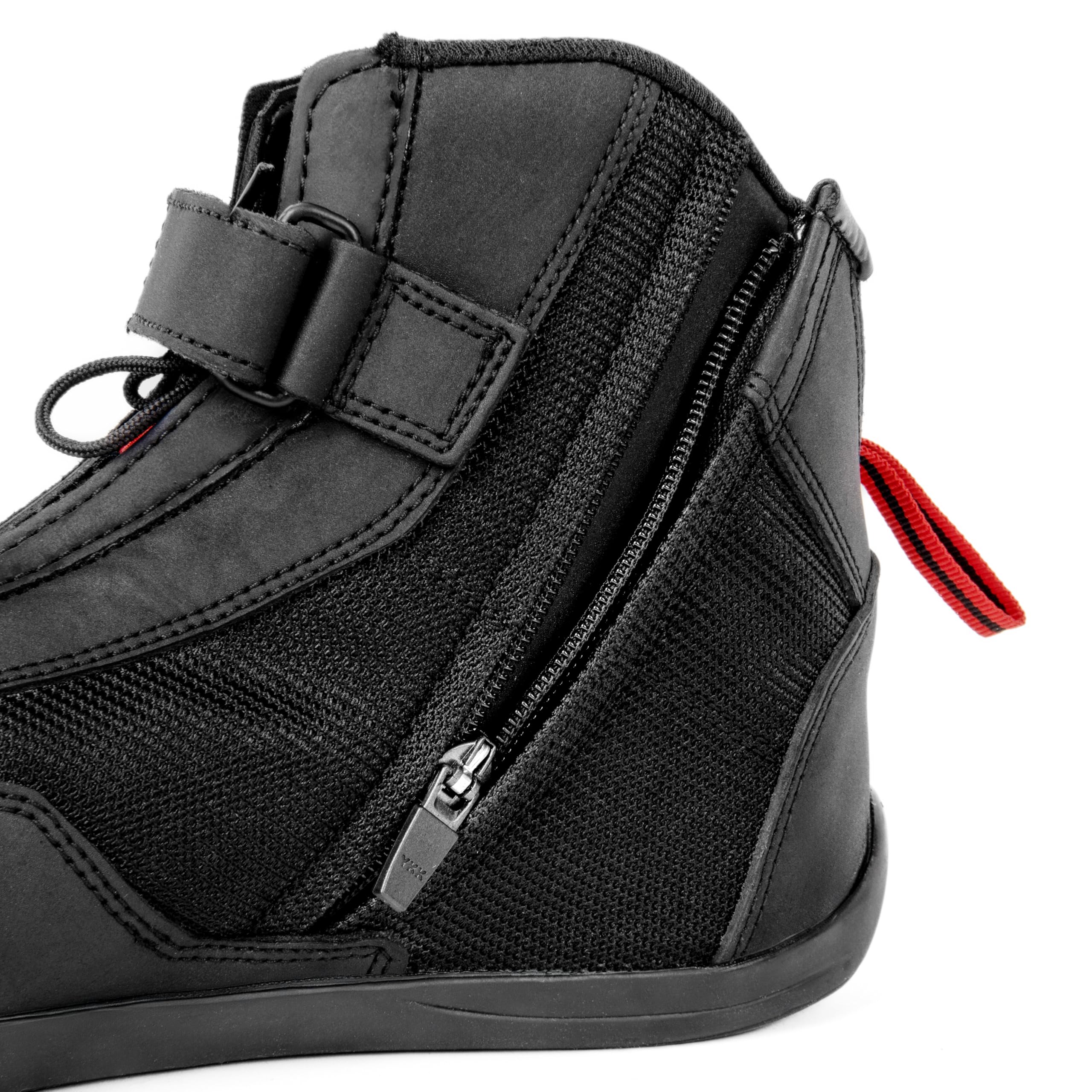 OZONE MOTO City Motorradstiefel Herren und Damen | PU Leder | Verstärkte Knöchel und Fersen | Langer Reißverschluss | Reflektierende Elemente | Größen bis 48