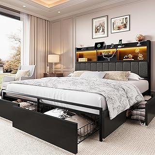 LARMACE King Bed Frame with 6 Storage Drawers, Bed Frame King Size with ...