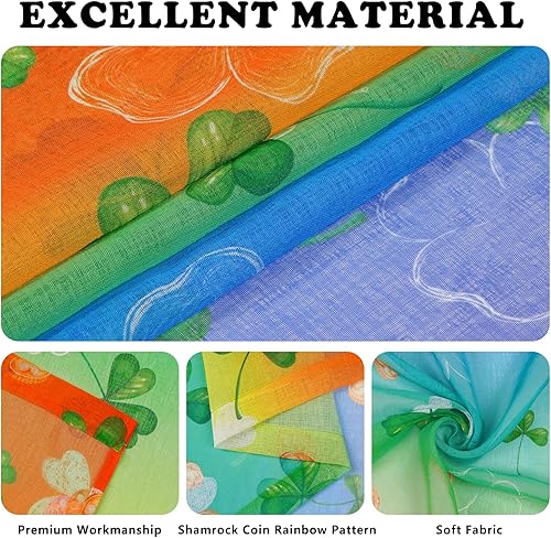 Miniatura 4 de Cortinas traslúcidas para el día de San Patricio para sala de estar, 63 pulgadas de largo, 2 paneles, cortinas de trébol de arcoíris, suerte,
