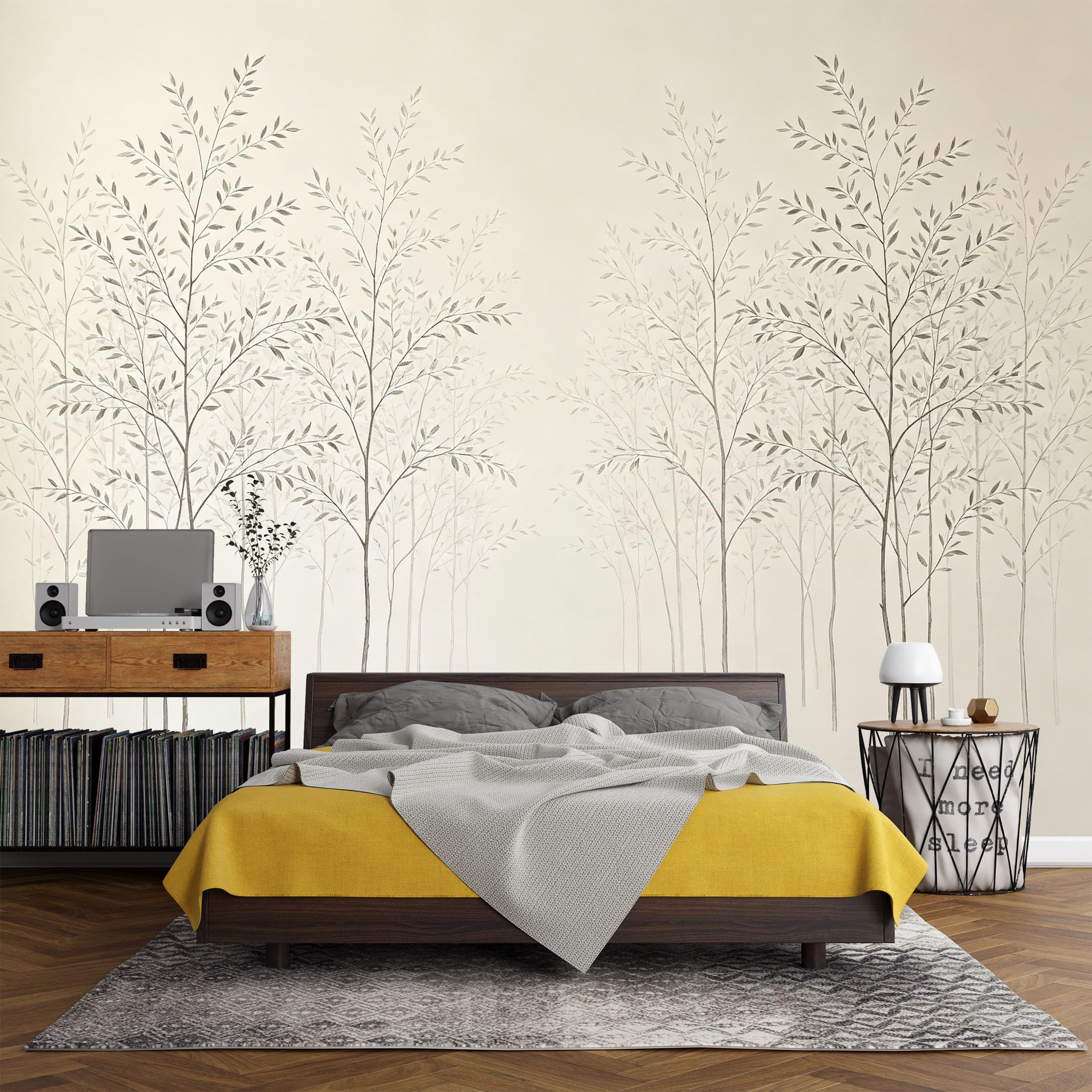 Custom Size Wall Mural， Minimalist Forest Tree Branch Botanical Landscape，SelfAdhesive Art Prints wall Fabric (No PVC) Removable Wallpaper Living Room Decor