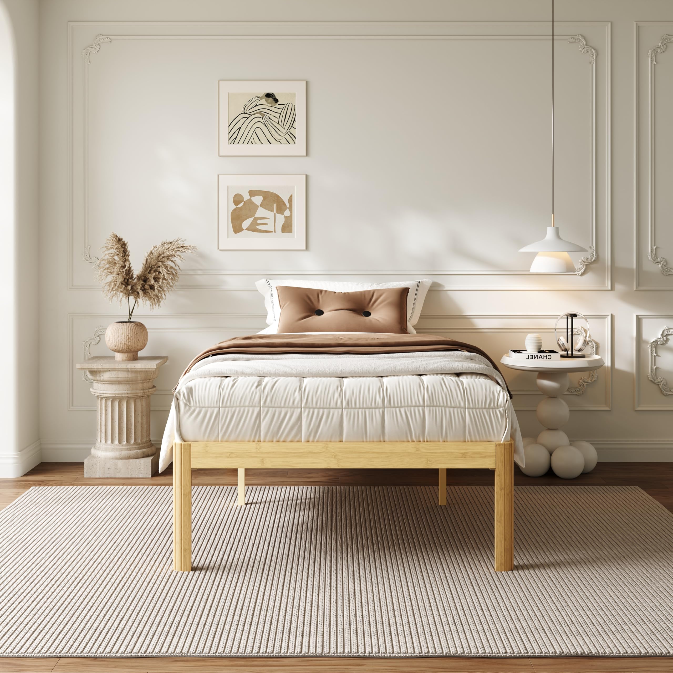 ZIYOO 12 Inch King Bamboo Platform Bed Frame, Modern Minimalist Design, Heavy Duty Support, Easy Assembly, No Box Spring Needed, Natural Finish（