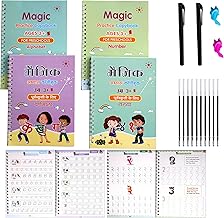 Hindi & English Language Magic Practice Copy Book Preschool Child Reusable Books Both Language Alphabet and Number Books 4Book+10Refills+1Pen+1Grip