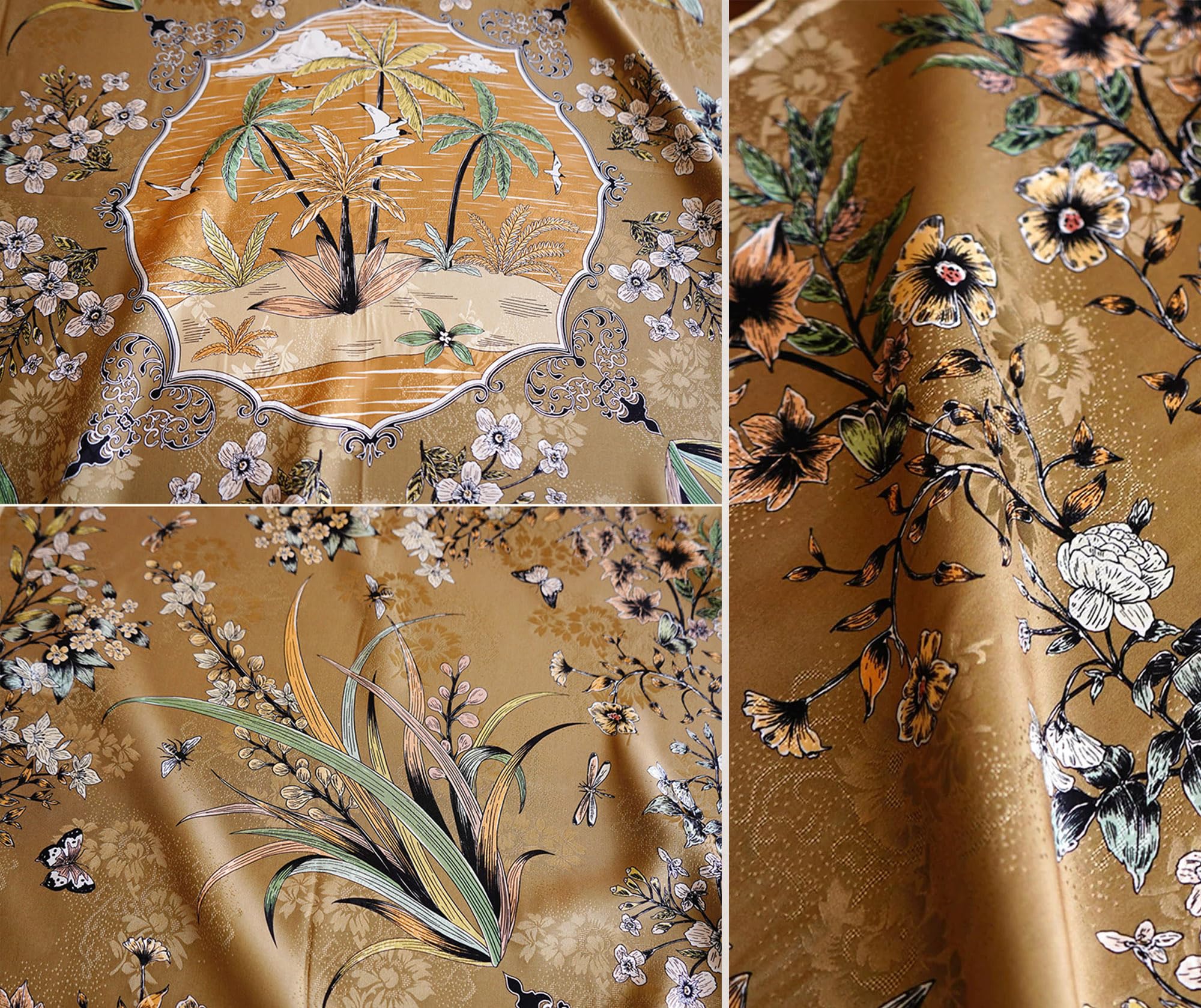 HangErFeng Sciarpa quadrata di seta reversibile Palm Beach Orchidea stampa scialle 1677