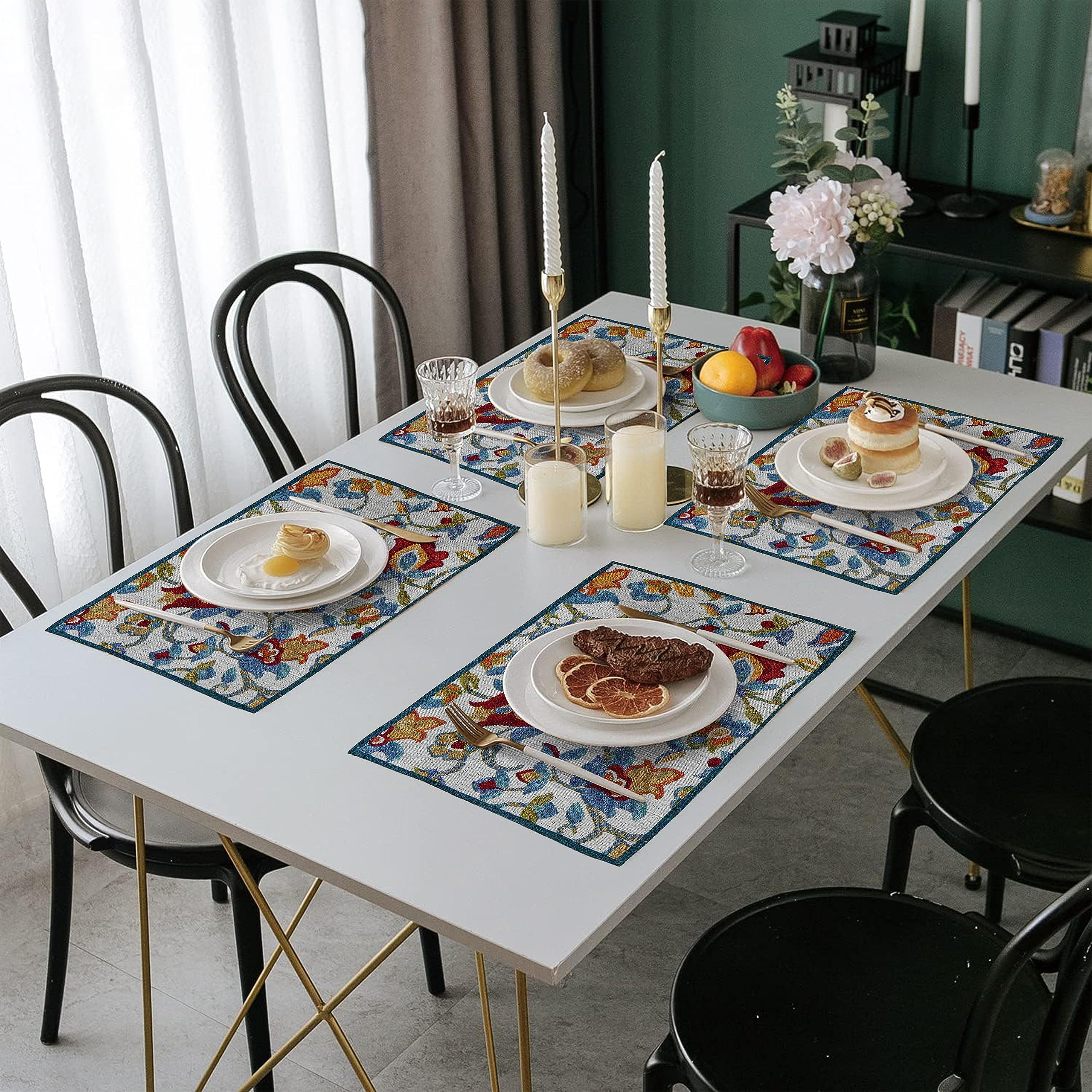 Rangoli Cotton Table Mats - Set of 4 Floral Design -2 Rangoli Cotton Table Mats - Set of 4 Floral Design -2