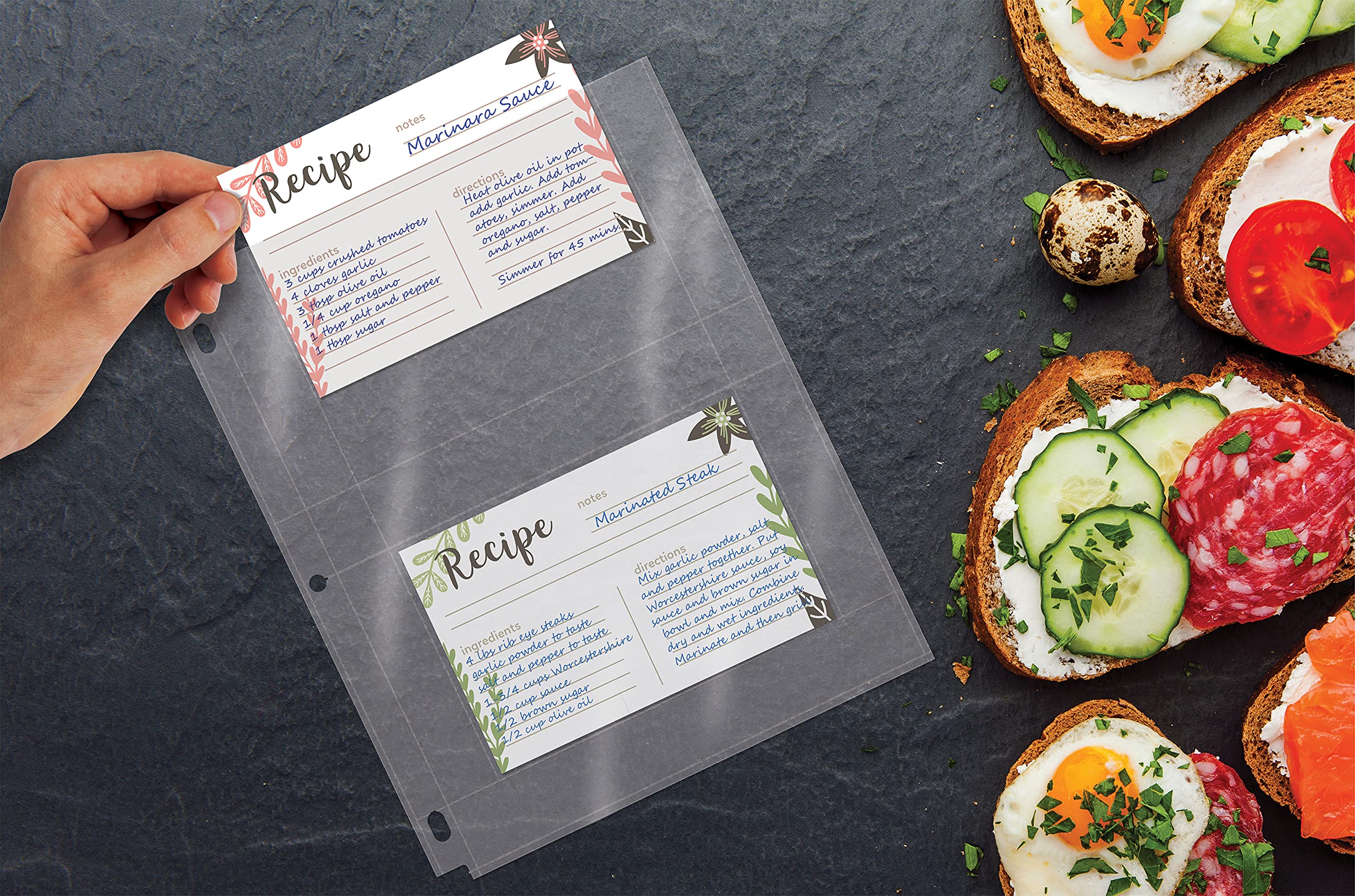 Better Kitchen Products Recipe Card Protective Sheets for 4" x 6" Cards, Letter Size 8.5" x 11" 2-Up Sheets, 50 Pack, Heavyweight, Diamond Clear, Fits Standard 3 Ring Binder, Holds 200 Total Cards - Image 3