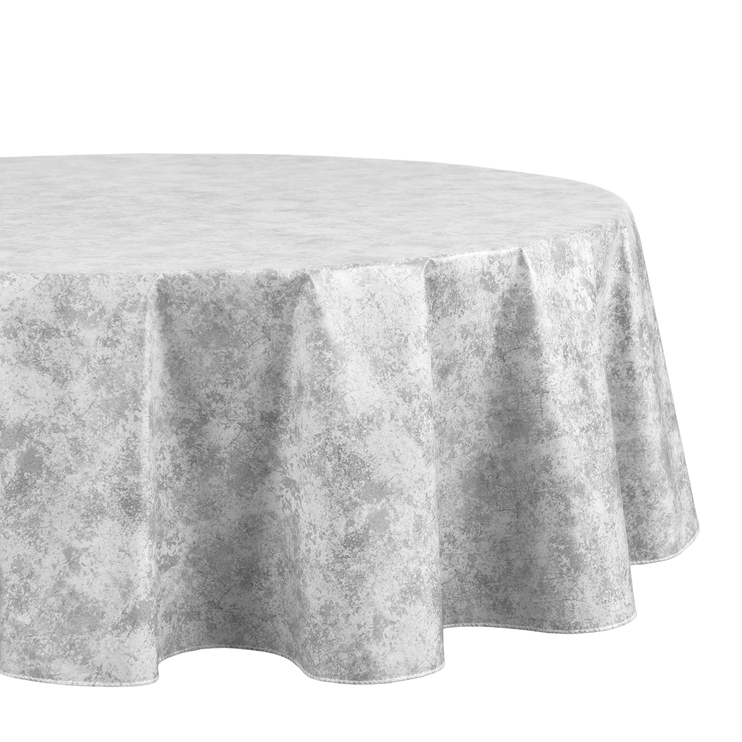 Elrene Home Fashions Mesa Marble Water- and Stain-Resistant Vinyl Tablecloth with Flannel Backing, 60 Inches X 84 Inches, Oval, Gray/White