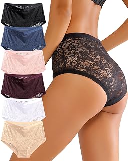 High Waisted Lace Underwear for Women Sexy Cheeky Bikini Panties Soft Full Coverage Womens Briefs 6 Pack