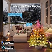 Vista 2 de Brizled Smart Mini Christmas Tree, 22.8in DIY Smart-Lit Tabletop Tree with 75 LED RGB Lights, App/Voice Control 159+ Scenes Mini Xmas Tree USB C