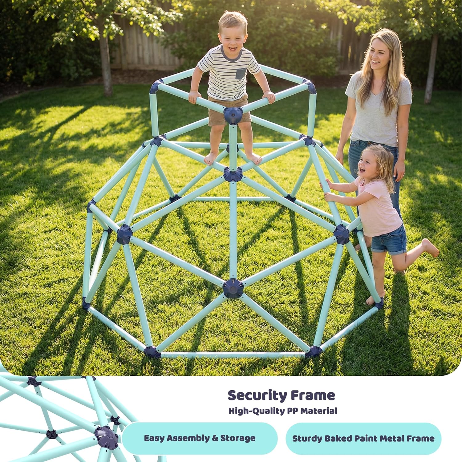 Geometric Climbing Dome – Sturdy Steel Frame, All-Weather, for Kids 3–10 (Blue)