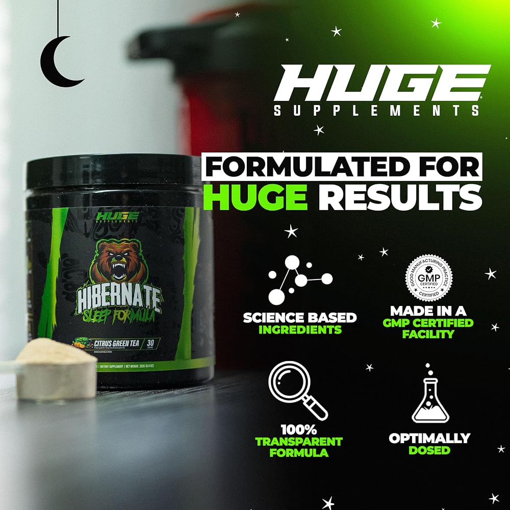 Hibernate Sleep Supplement, Complete & Optimally Dosed Sleep Recovery Formula, Relax & Unwind, Includes GABA, Valerian Root, Melatonin, 5-HTP & More (30 Servings) (Citrus Green Tea)