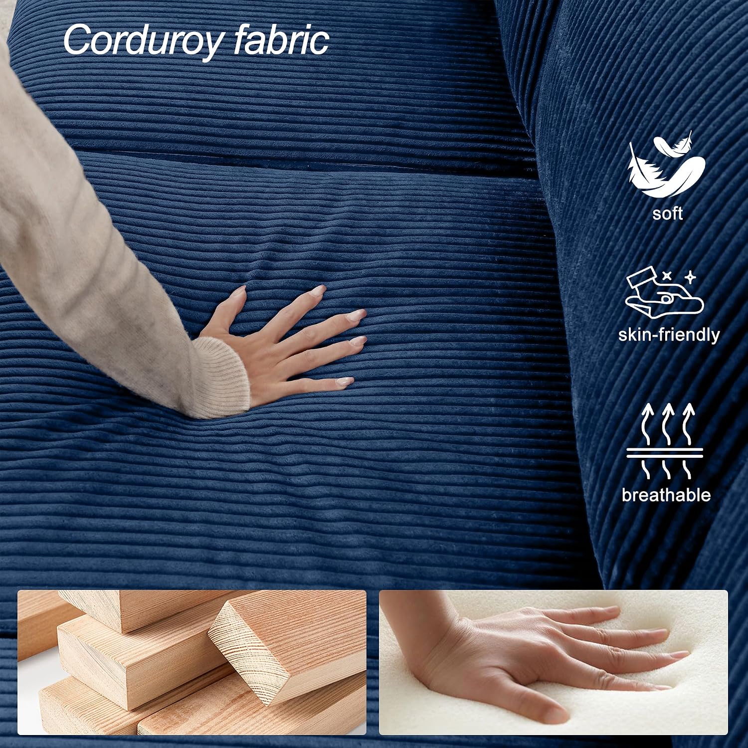 Mofolit Sofa Set for Living Room Corduroy Couch Sets 3 Seater and Single Chair,Living Room Furniture Sets for Apartment and Small Spaces (Blue, Sofa Set)