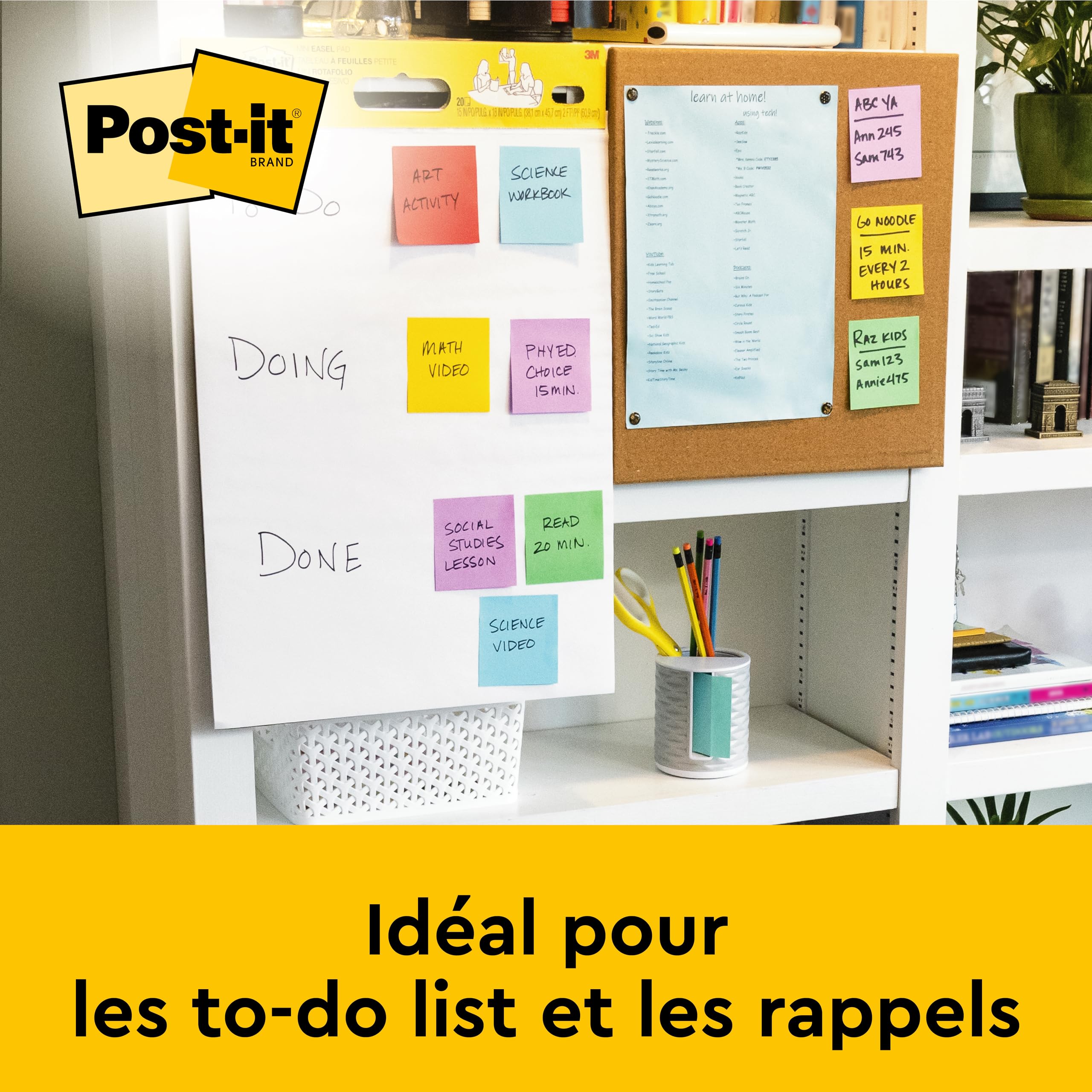 Post-it Meeting Chart, Blanc, 63.5 cm x 76.2 cm, Pack Promotionnel + Post-it Notes Super Sticky, Couleurs Néon Assorties, 2 Blocs + 4 Gratuits/Paquet
