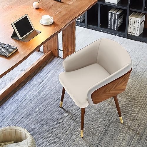 Miniatura 48 de ARTPLAN Uphoolsted - Silla de comedor moderna de mediados de siglo, piel sintética con nogal, silla con brazo acentuado, silla de estar con pies de