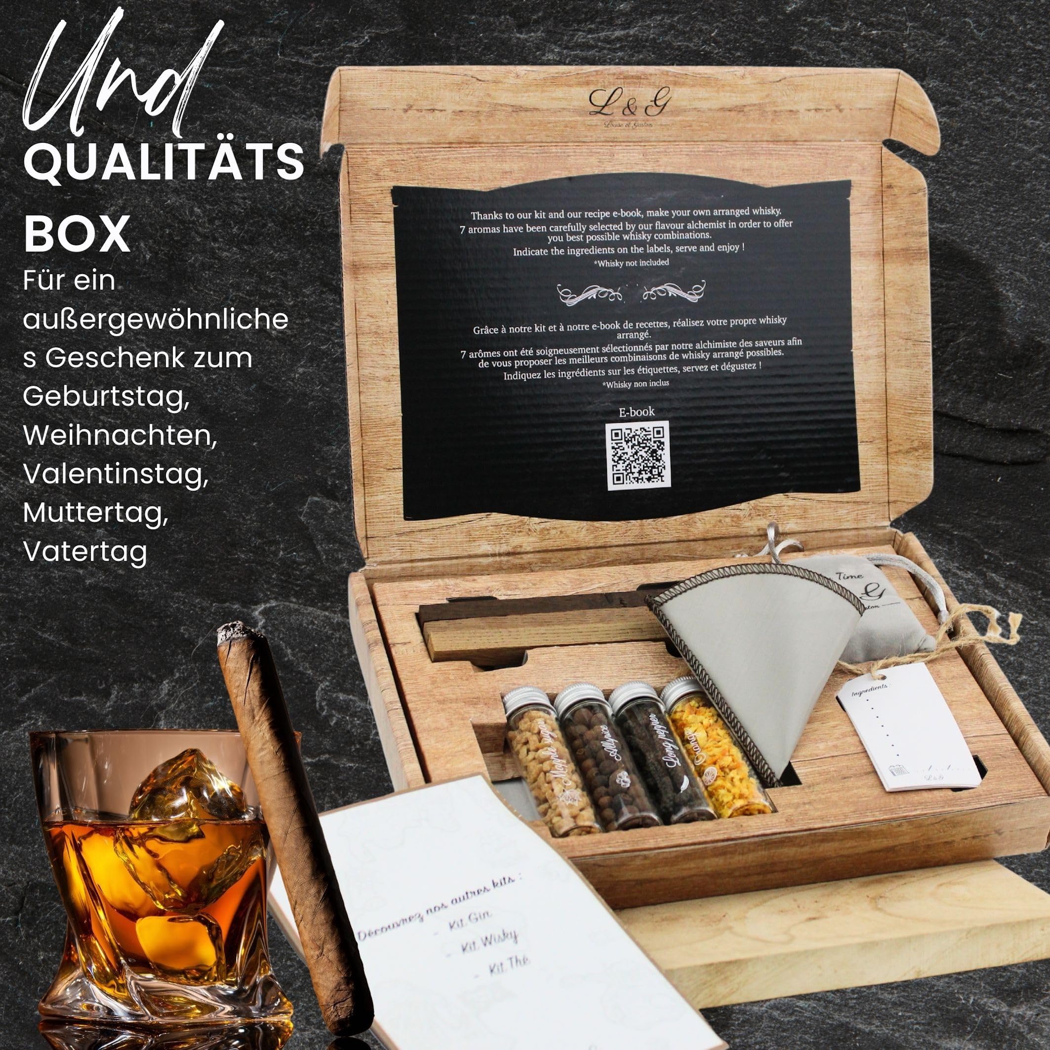 L&G® Persönliches Whisky-Gewürz-Entdeckungsset - Exklusives DIY-Set für Mann/Frau, Originelle Geschenkidee Weihnachten, Geburtstag, Valentinstag, Unvergessliche Heimerlebnisse