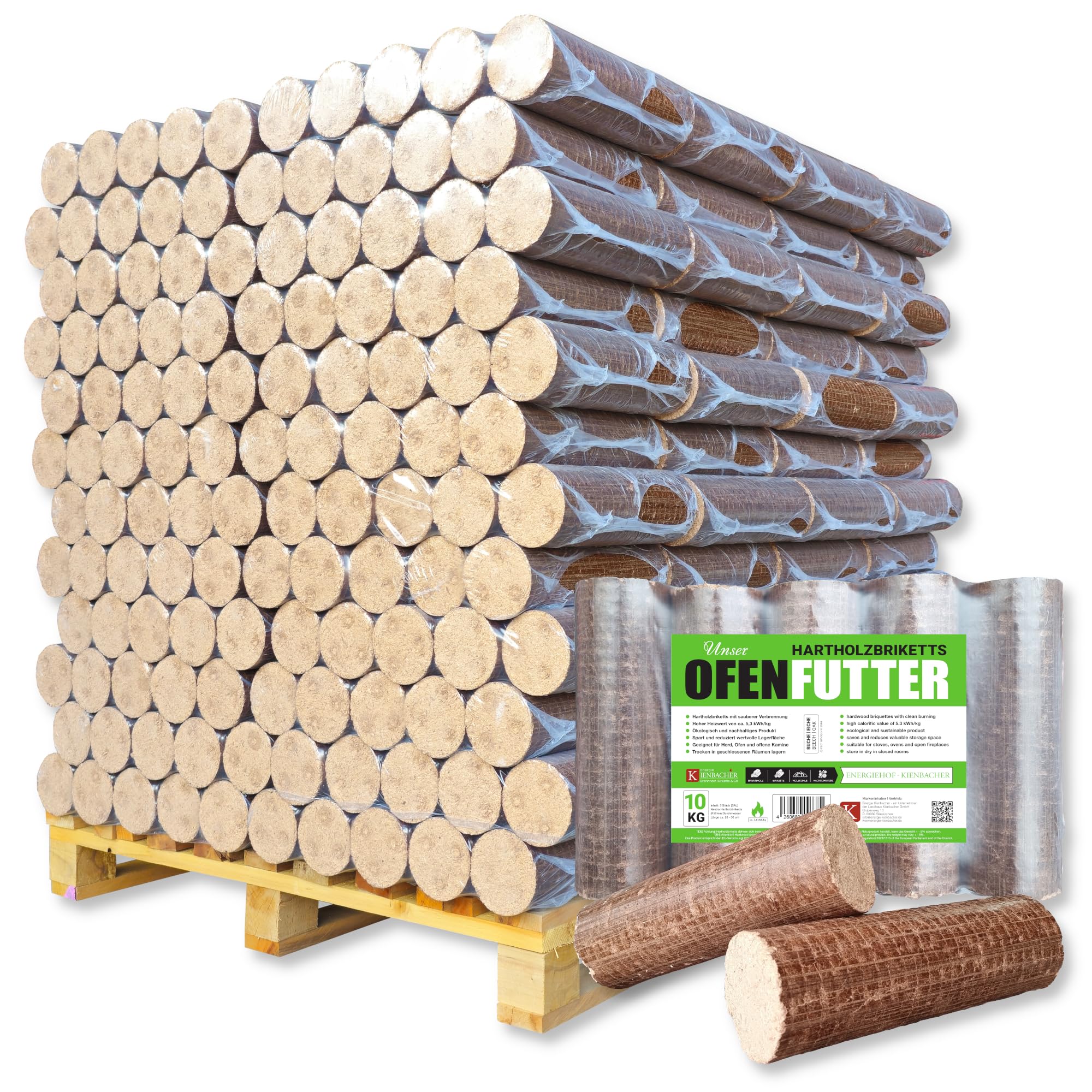 400kg Palette 40x10kg Nestro Hartholzbriketts Buche und/oder Eiche Brenn Kamin Ofen Heiz Holz Gluthalter Brennholz Premium Öko Holzbriketts | Energie Kienbacher