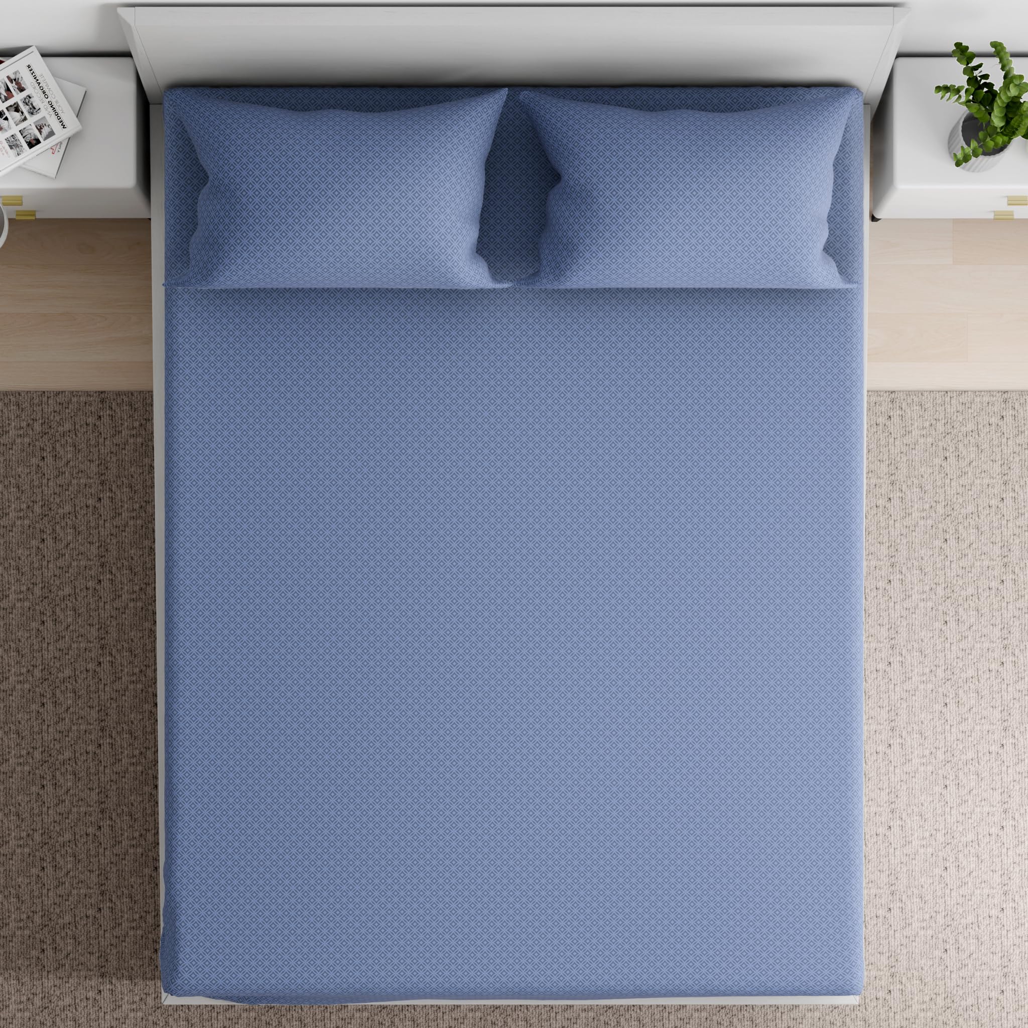 Wakefit 100% Cotton 160 TC Fitted Bedsheet with 2 Pillow Covers | Amara Queen, 78" x 60", Amara | 1.98m x 1.52m-image-8
