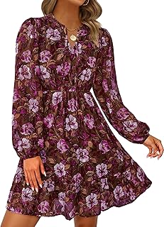 Women's Fall Boho Dresses 2025 Floral Long Sleeve V Neck Mini Flowy Wedding Guest Dress Trendy Vacation Outfits