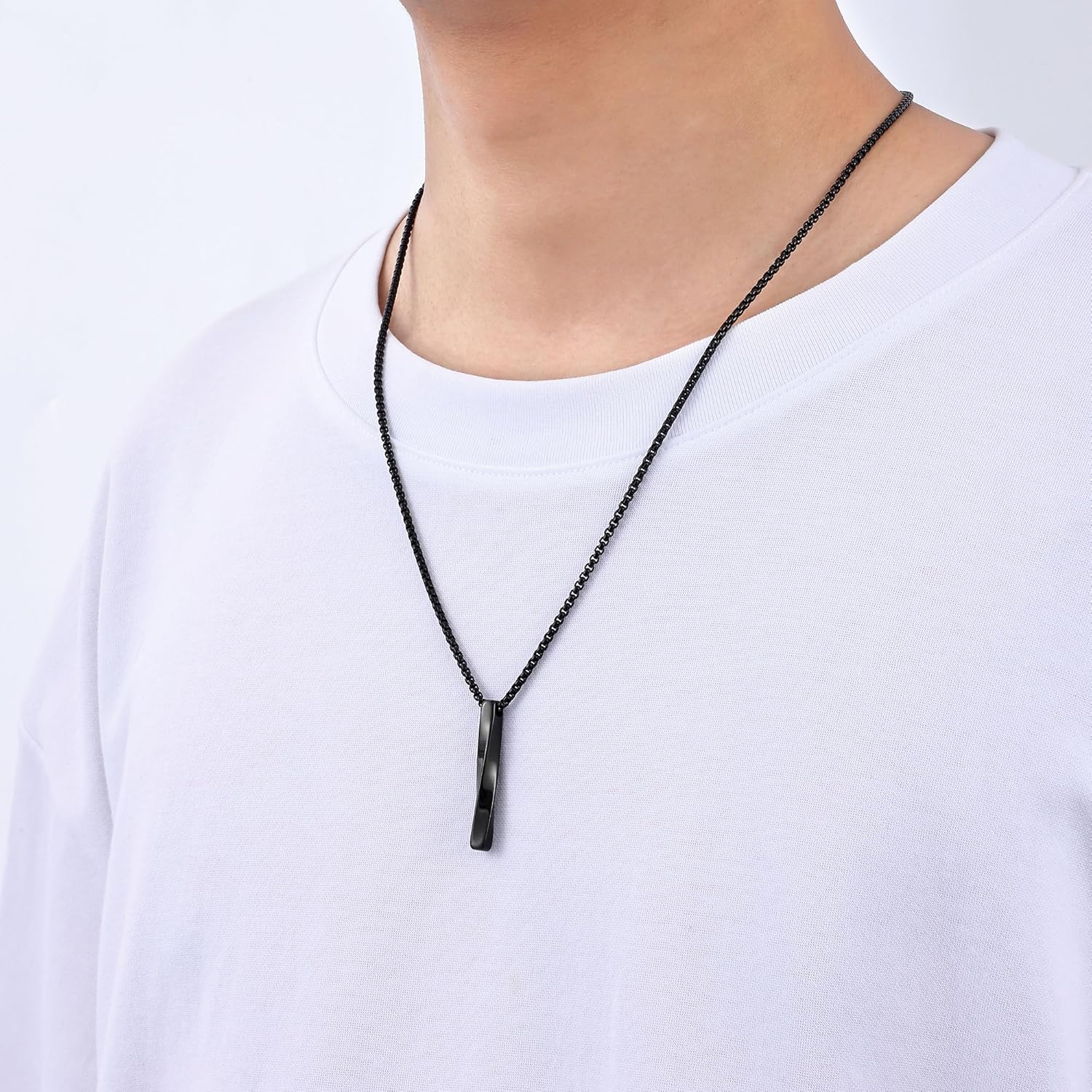 Fiusem Pendant Necklace for Men, Silver Tone/14k Gold Plated/Black Mens Pendant Necklaces with 2.5 mm Box Chain, Stainless Steel Bar Chain, 18-28 Inches - Image 3