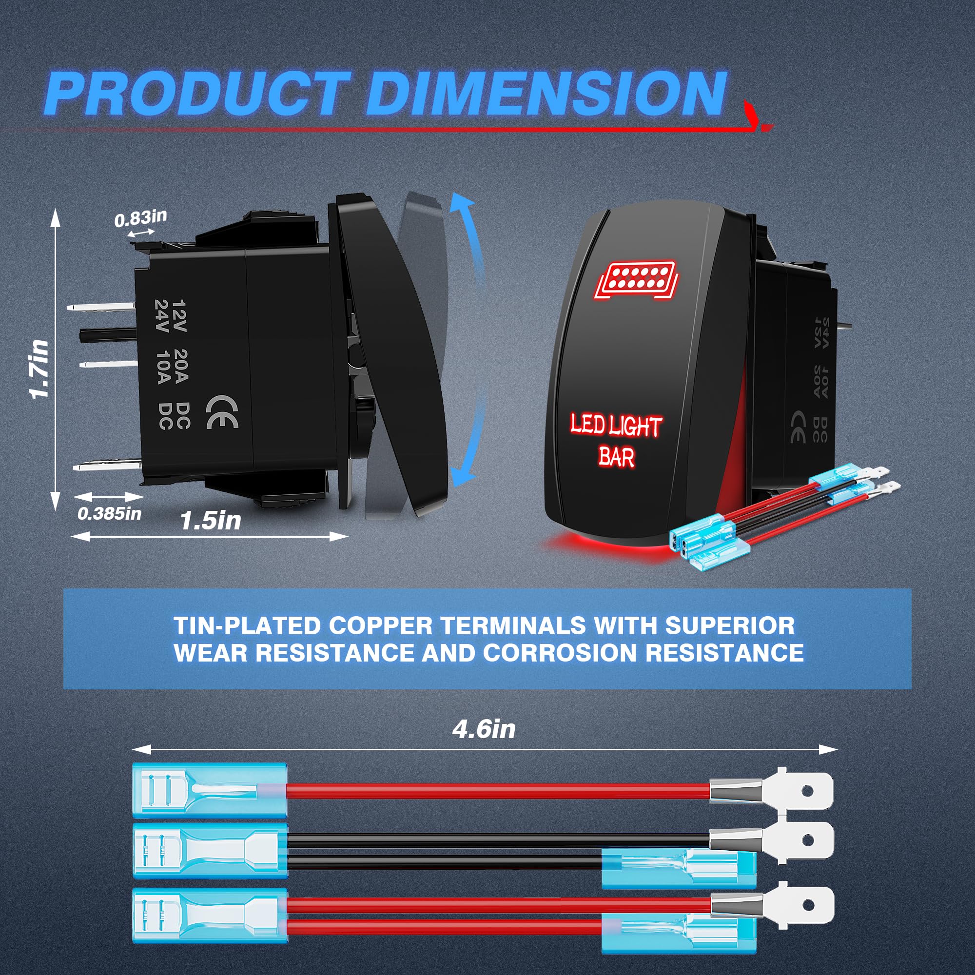 Vertical Rocker Switch RED Laser LED Rocker Switch 5-Pin, 20A 12V ON ...