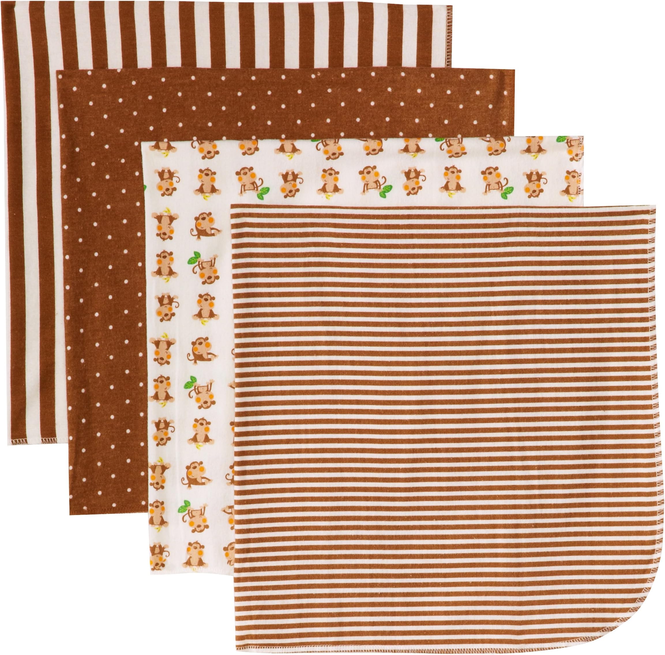 Gerber Baby-boys 4 Pack Flannel Receiving Blanket-Monkey, Brown, One Size