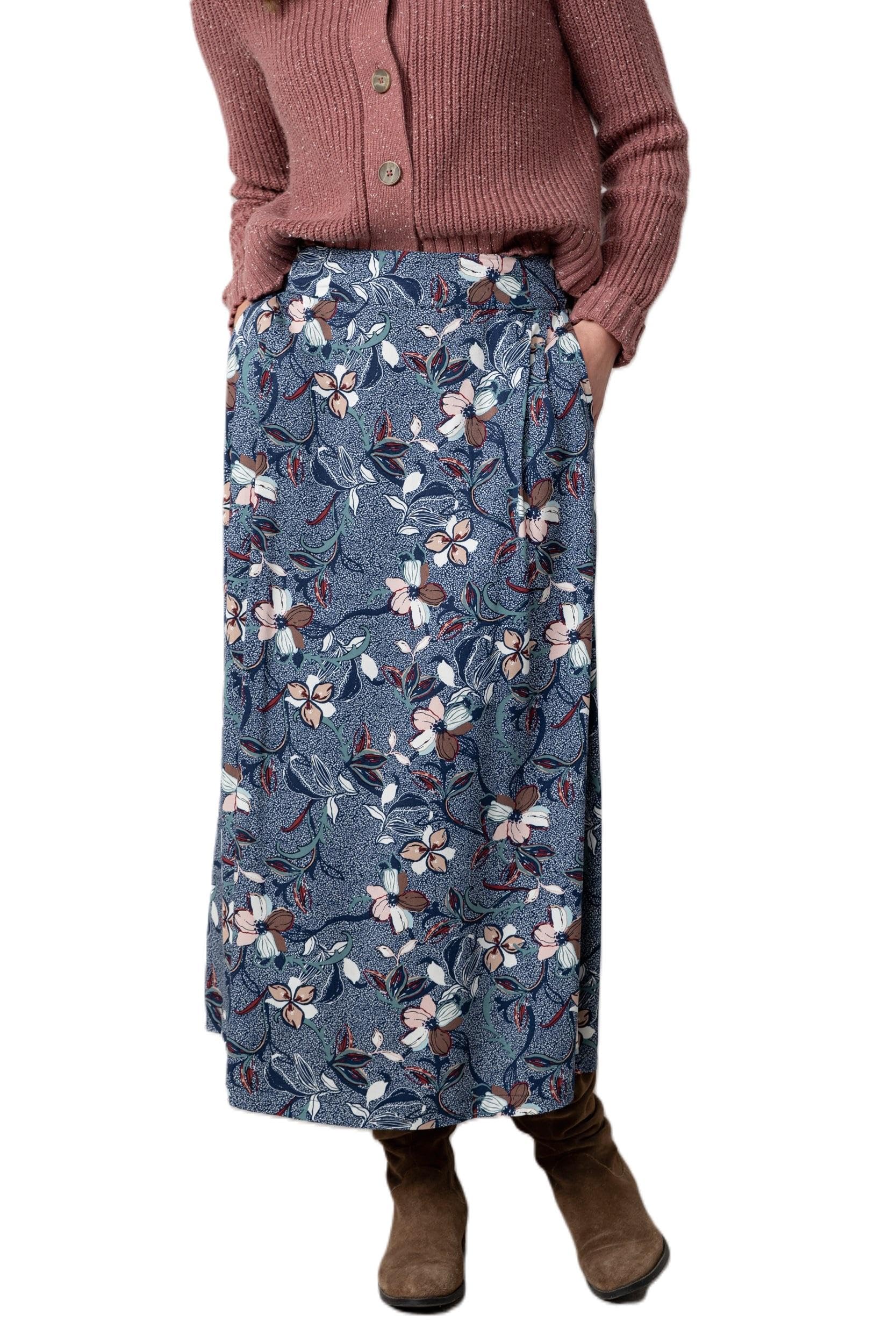 Lily & Me Navy Alice Floral Print Midi Skirt - Size 18