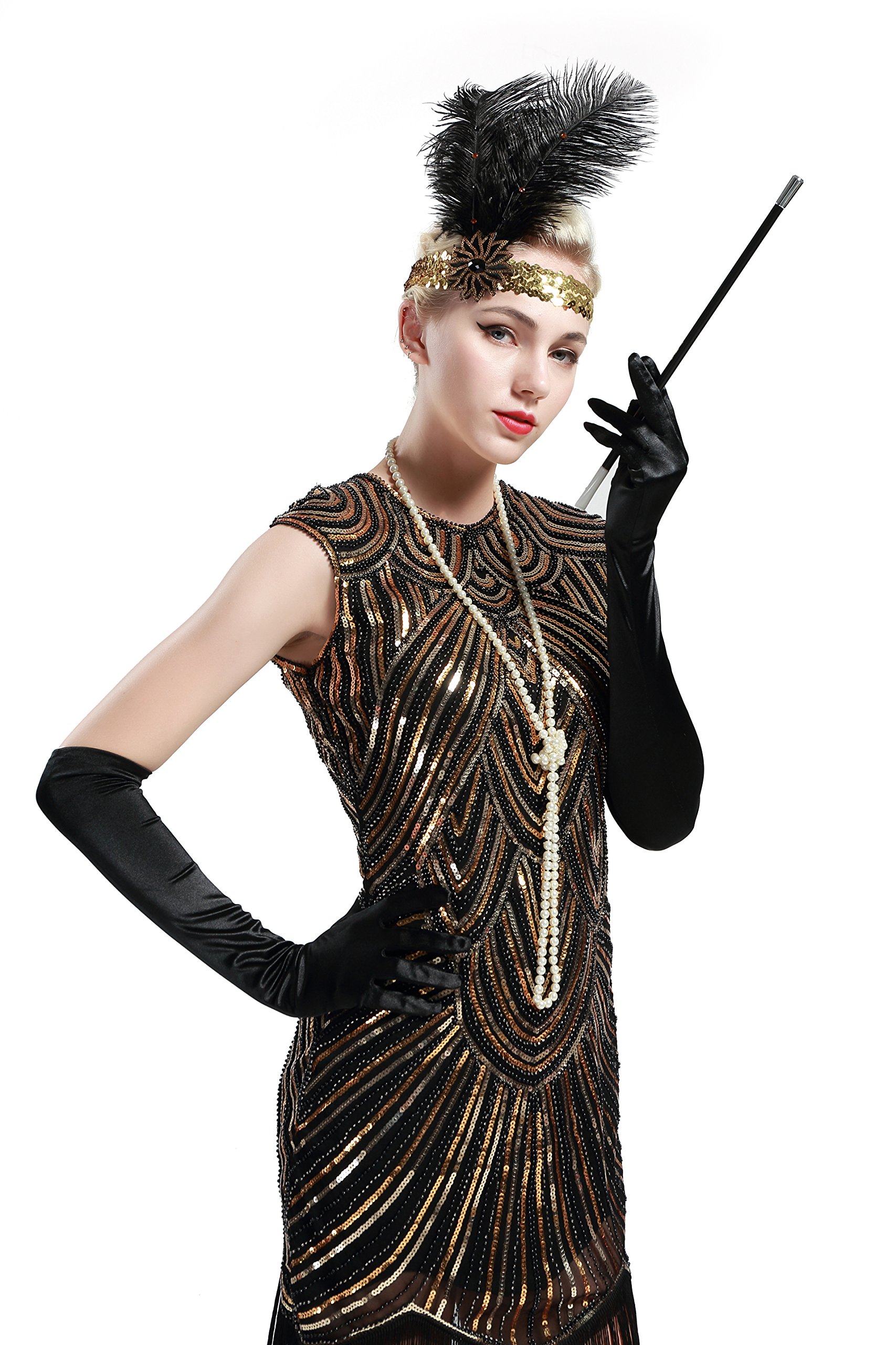 BABEYOND Damen Kleid voller Pailletten 20er Stil Runder Ausschnitt Inspiriert von Great Gatsby Kostüm Kleid