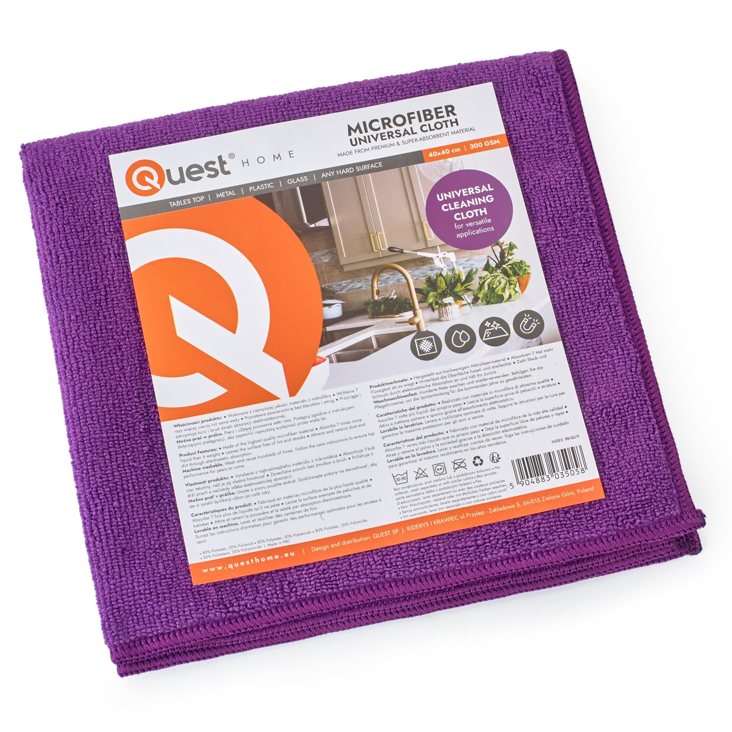 Quest ściereczka z mikrofibry All Purple do szyb i szkła 37x37 cm, 100 szt. | Chłonna ścierka do okien, luster, auta, AGD i mebli, bez smug, nie rysuje, do pracy na sucho i mokro, wielorazowa