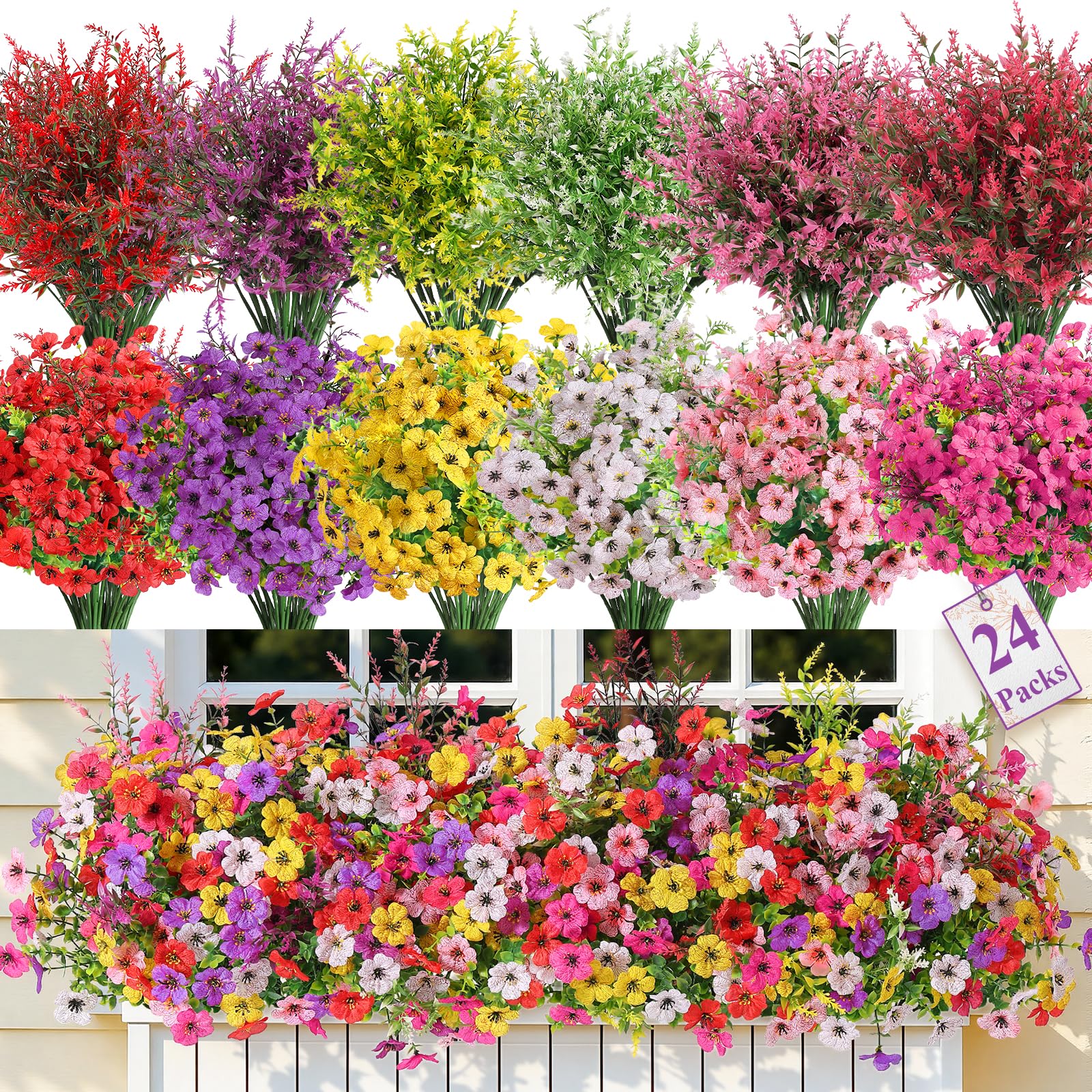 Fleurs artificielles extérieur SHareconn lot de 24 fausses plantes et lavande en soie