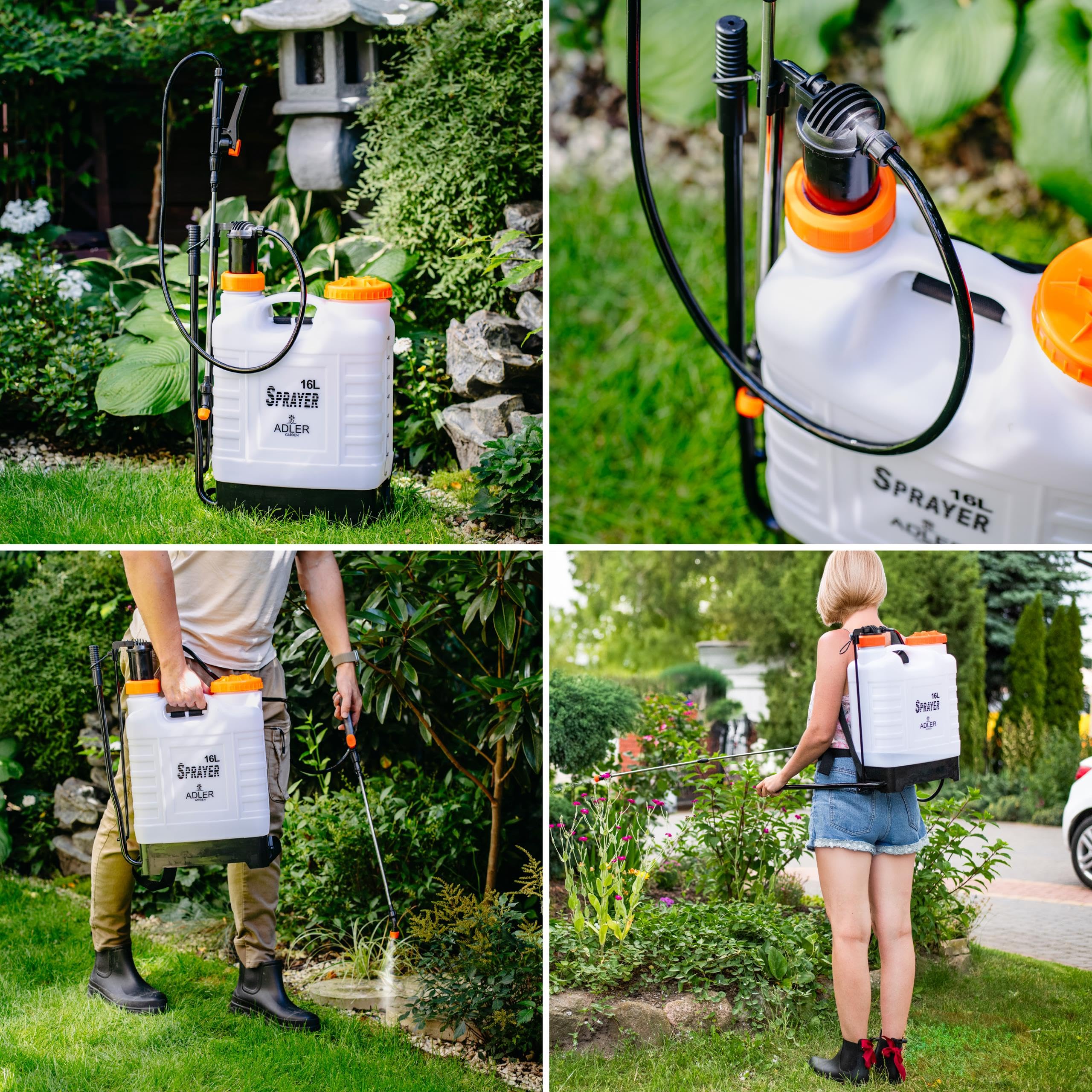 ADLER EUROPE Rückenspritze – Drucksprüher 16 L mit teleskopischer 48–83 cm Edelstahl-Lanze und 115 cm Schlauch, Arbeitsdruck 2–3 bar - Sicherheitsventil – ideal für große Gärten und Nutzflächen