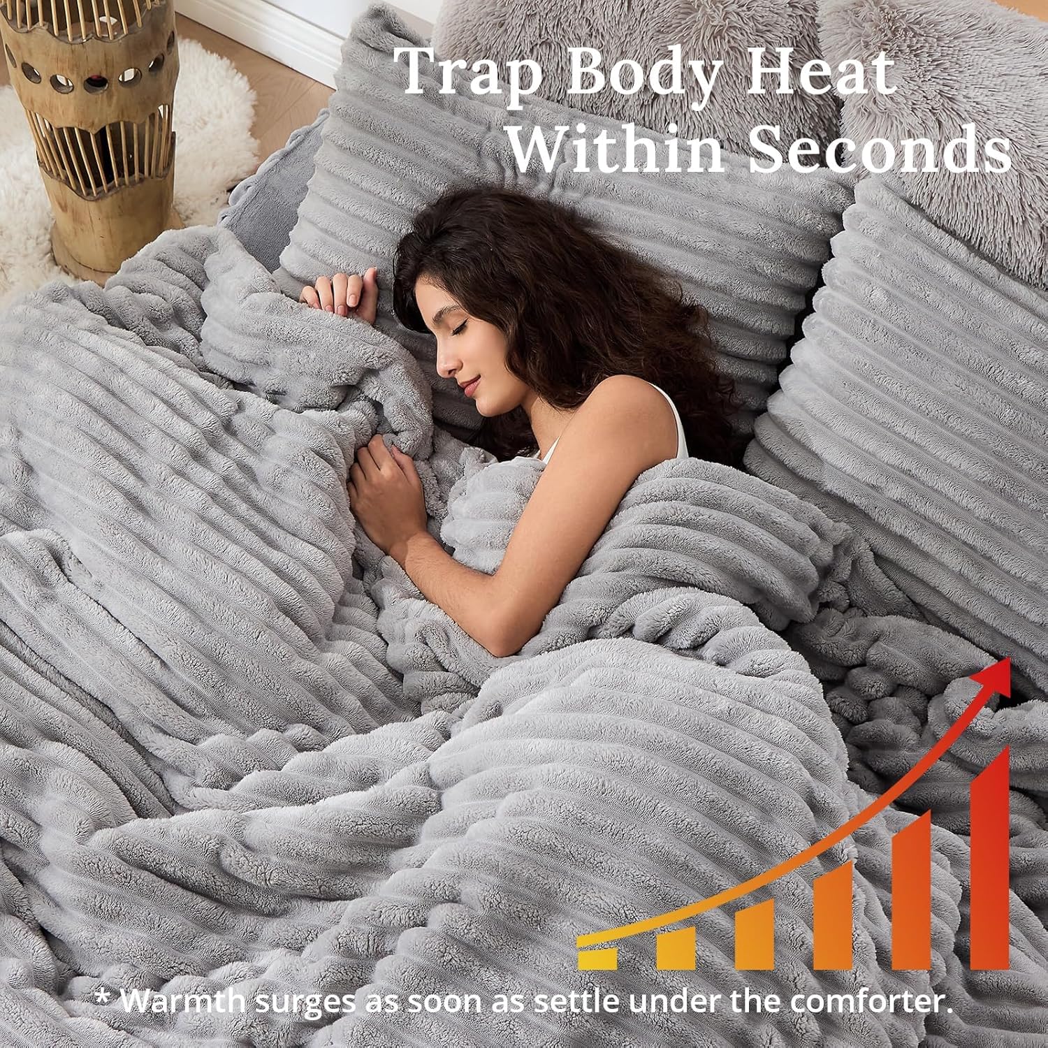 Sasttie Fluffy Comforter Set King 3 Pieces - Super Soft & Fuzzy Light Grey Comforter Set for Winter Warm Fleece Bedding, 1 Luxury Heavy Faux Fur Down Alternative Comforter with 2 Pillow Cases - Image 5