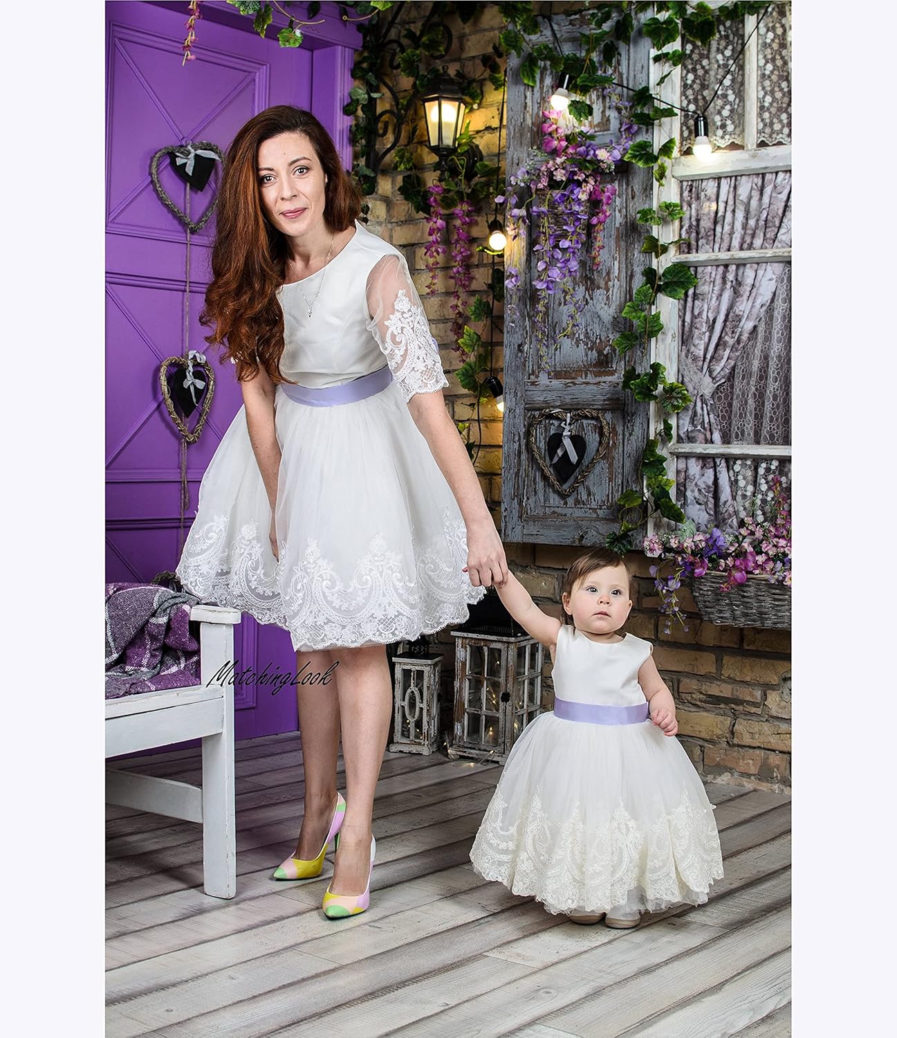 Mom and daughter matching white dress Clearance