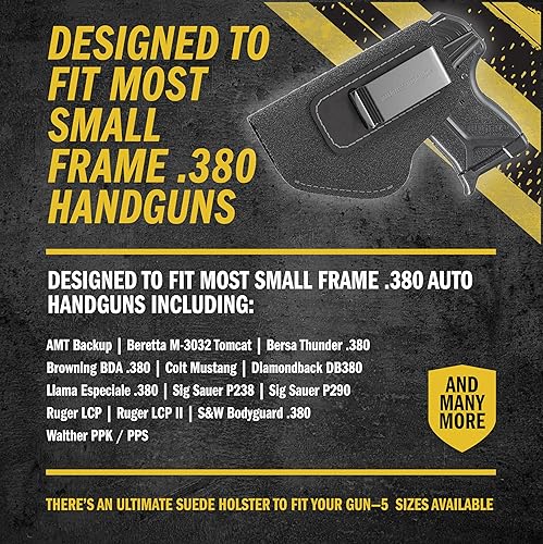 Vista 8 de Fabricado en Estados Unidos – Funda de piel de gamuza .380 Compatible con Sig P238, P290, Ruger LCP, LCP2, Walther PPK, S&W Bodyguard .380 y Most
