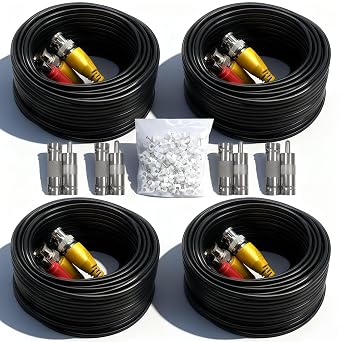 4PCS 100ft/30m Integrated BNC Video Power Cable ext. for Security Cameras, CCTV, Surveillance & DVR installs