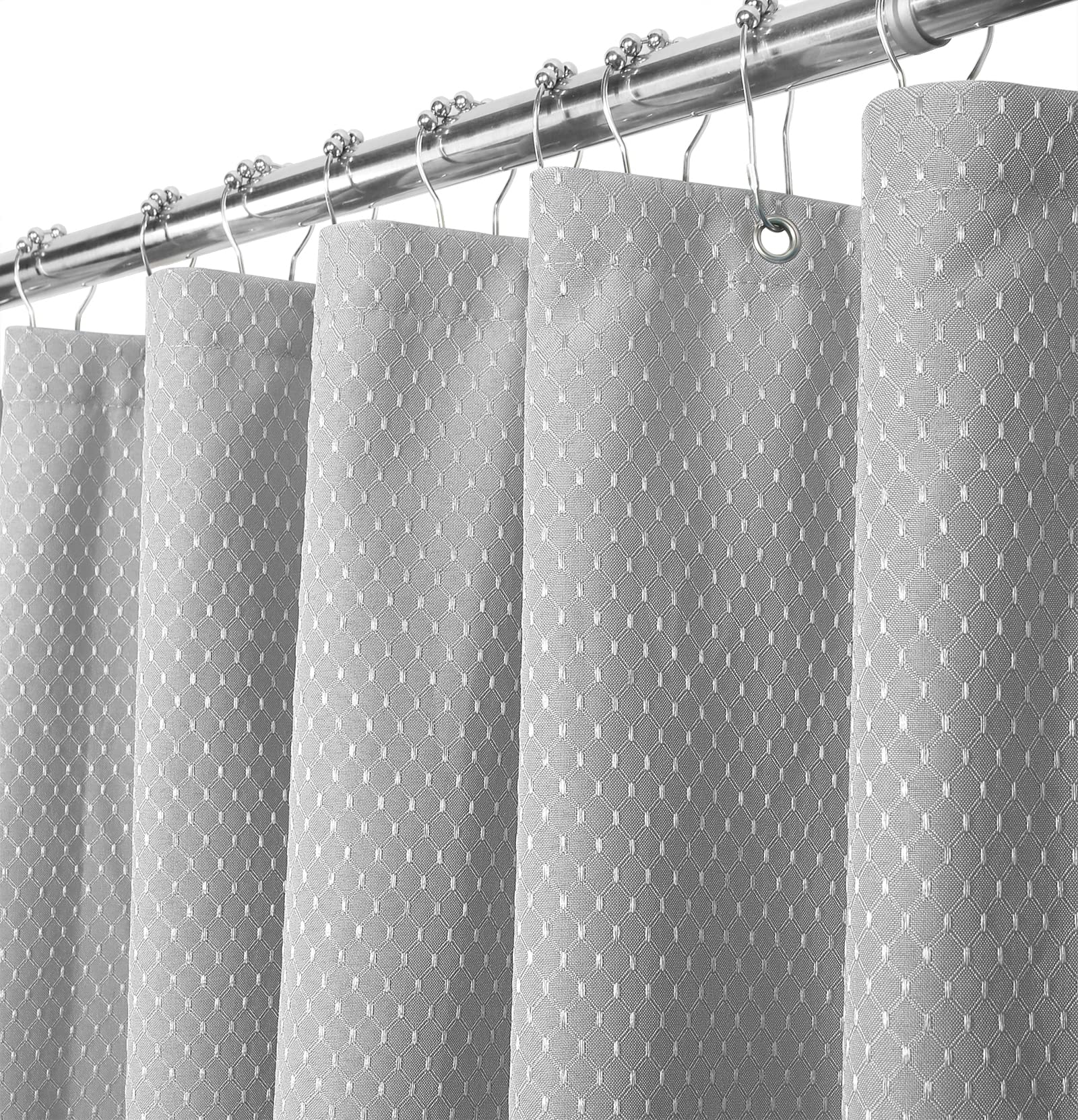 Yimobra Waffle Weave Shower Curtain, Heavy Duty Fabric Cloth, Waterproof, Machine Washable, Hotel Spa Luxury Quality, 72 x 72 Inches for Standard Bathroom and Shower, 12 Metal Grommet Hooks, Gray