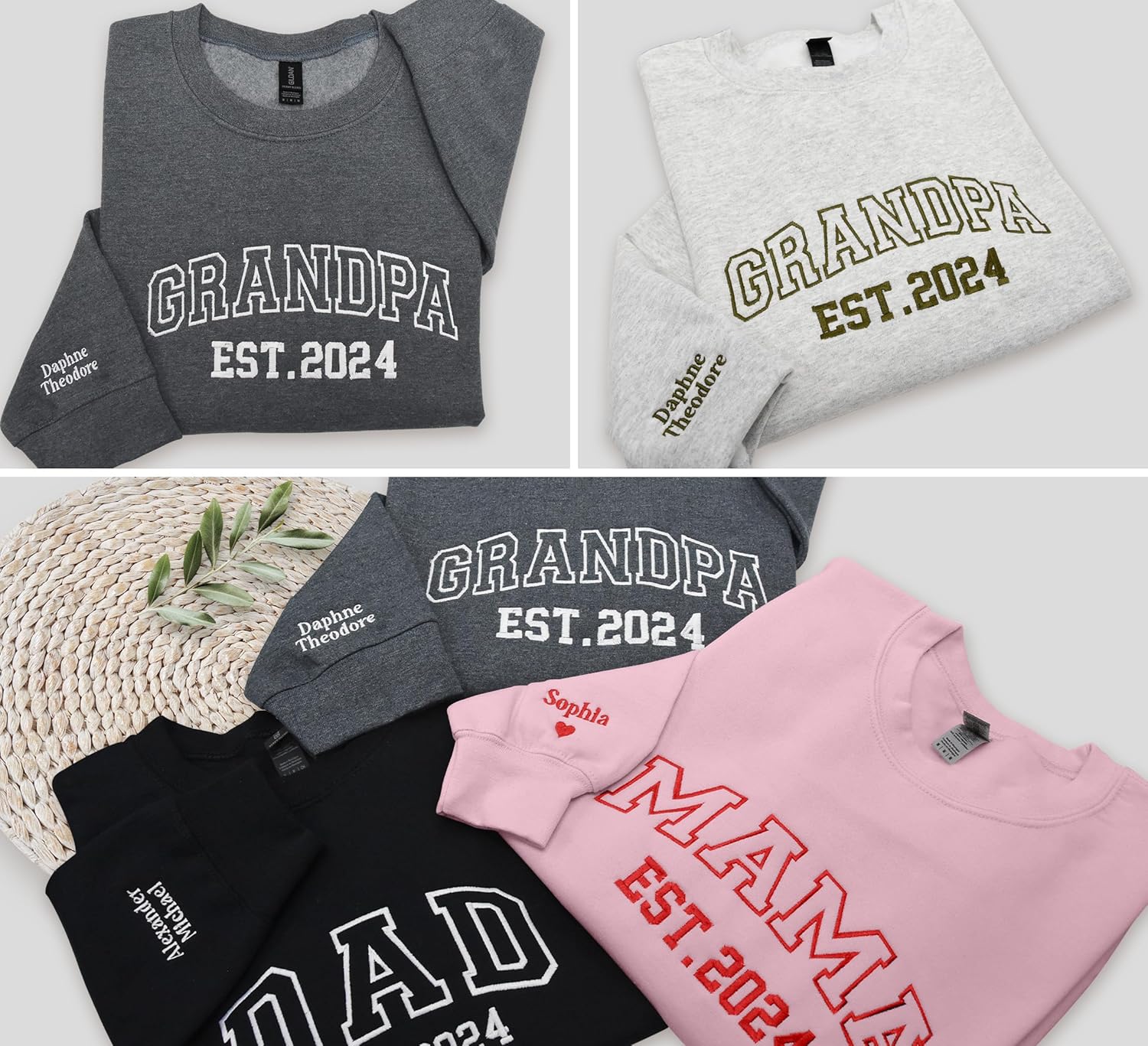 Custom Text Mama Dad Est Embroidered Sweatshirt Add Your Name on Sleeve Long Sleeve Personalized Embroidery Hoodie - Image 2