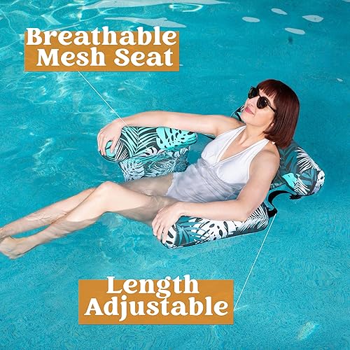 Miniatura 3 de Sloosh Sillas flotantes de piscina para adultos, sillas inflables de piscina, hamaca flotante con patrón de plantas para adultos, flotadores de