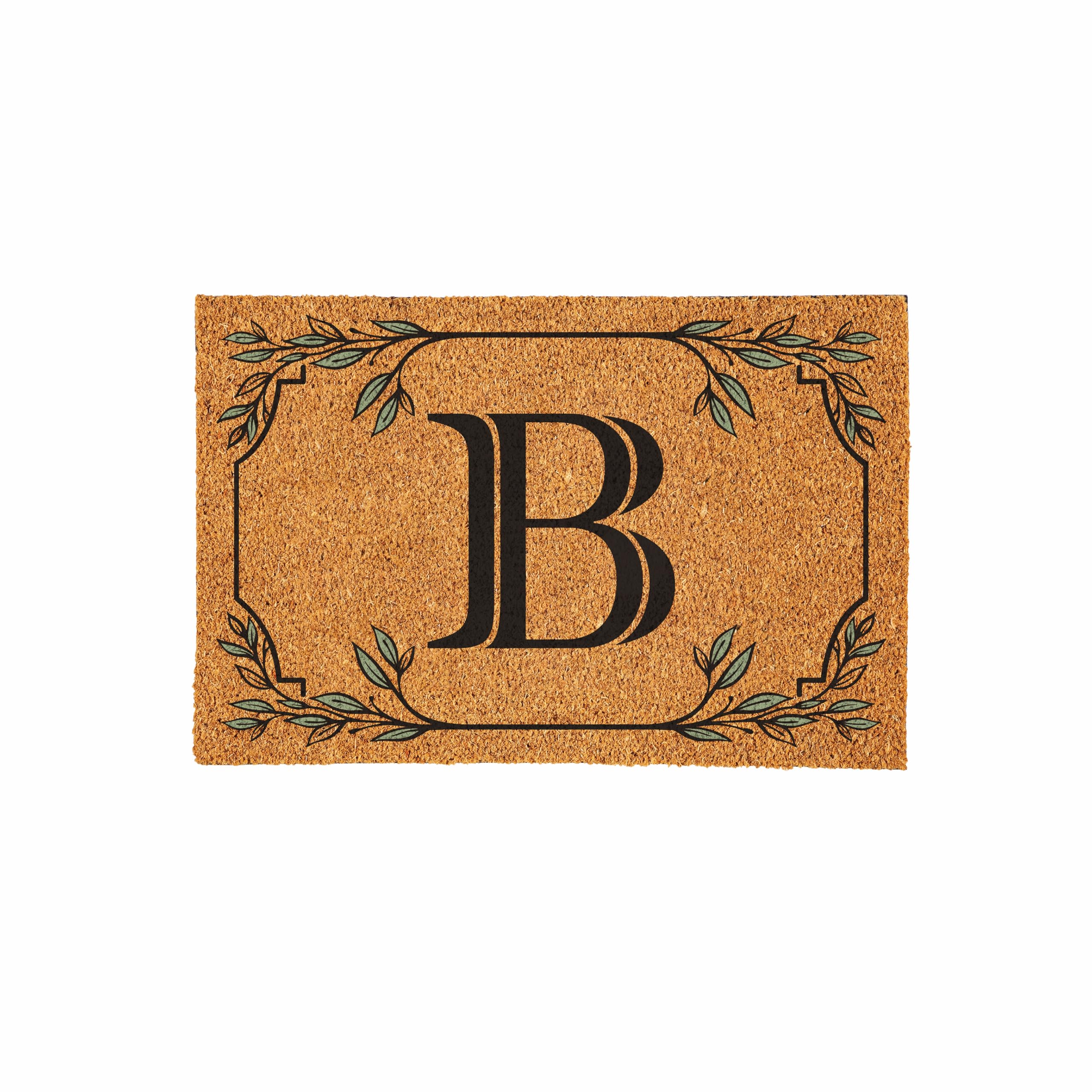 Evergreen Flag Monogram Large Coir Doormat, 36x24 Inches Front Door Mat for Outdoor Indoor Entrance, Welcome Mat Non-Slip Doorway Rug, New Home