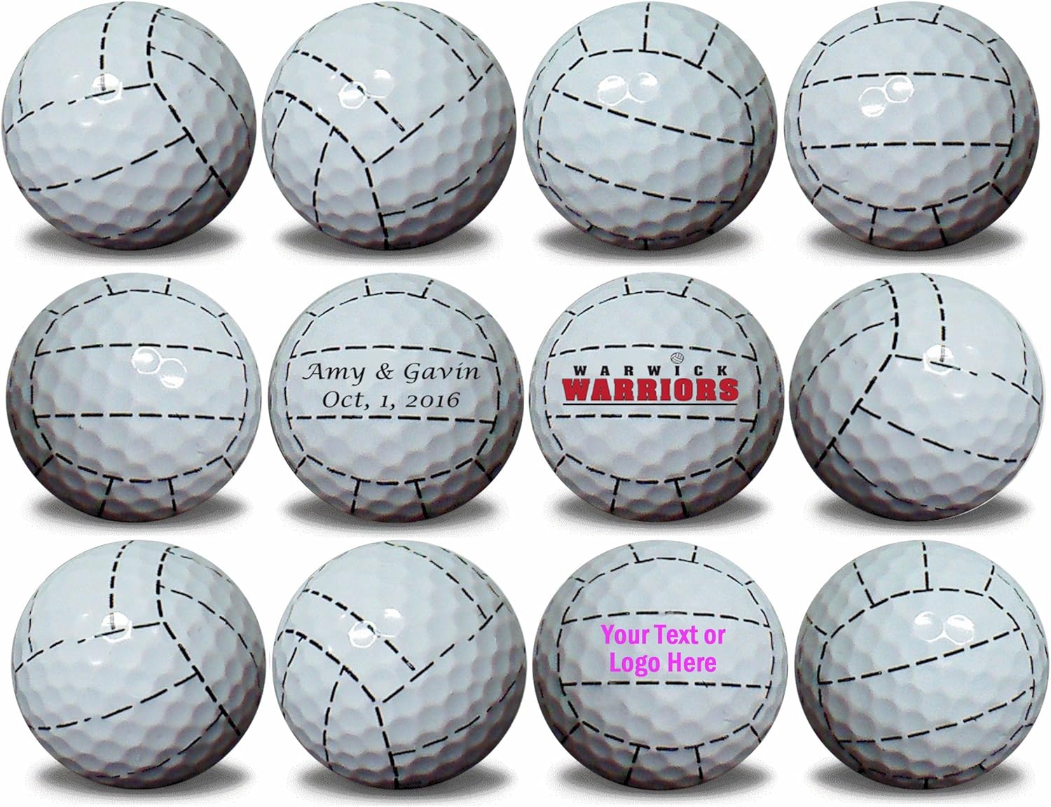 GBM Personalized Volleyball Print Novelty Golf Balls – Upload Your Photo, Logo or Text, Fun Gifts for Golfers, Coaches, Adults & Sports Enthusiasts, 12 Pack
