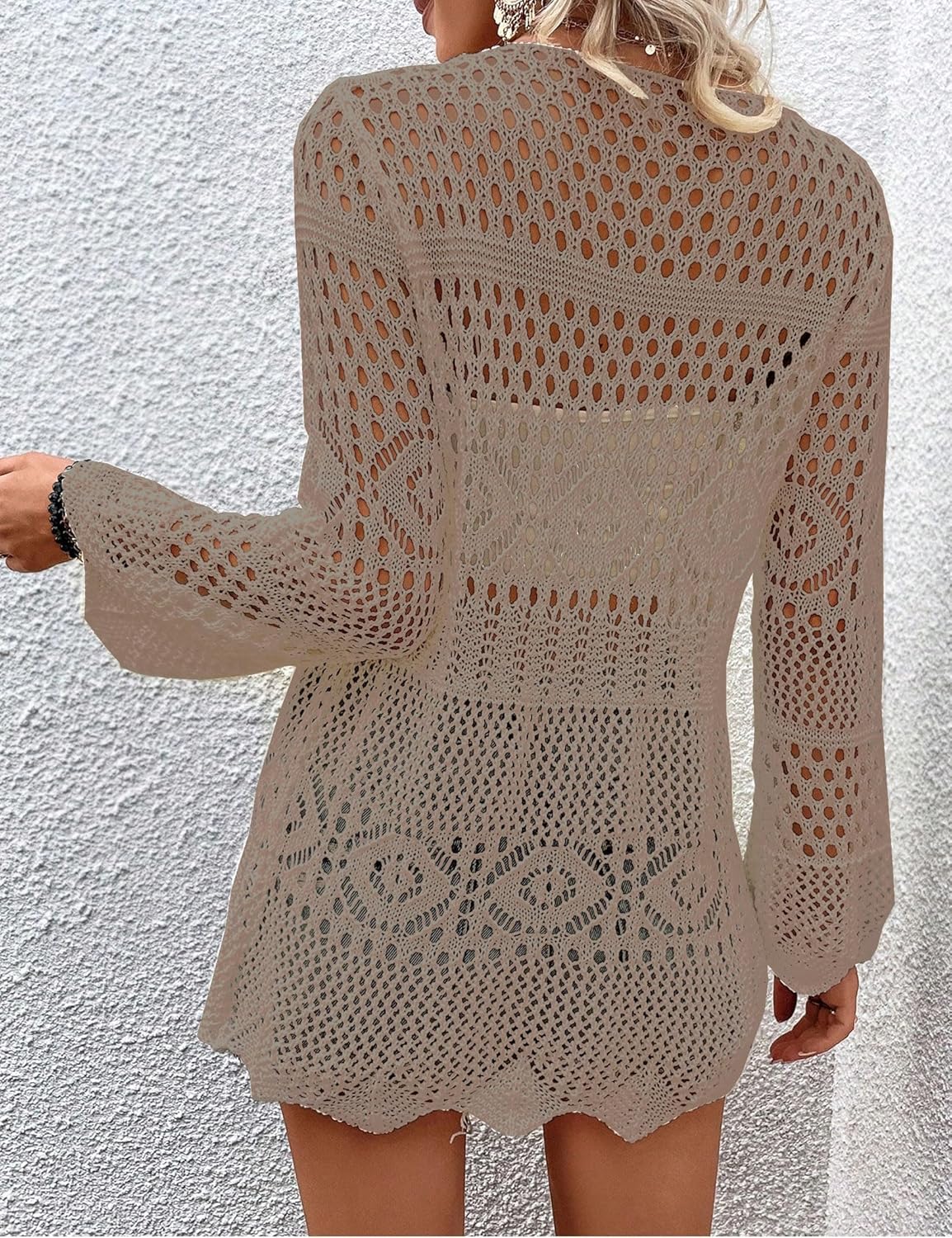 Women Crochet Cardigan Lightweight Tie Front Hollow Out Long Sleeves Summer Knit Cover Cardigans - Image 6